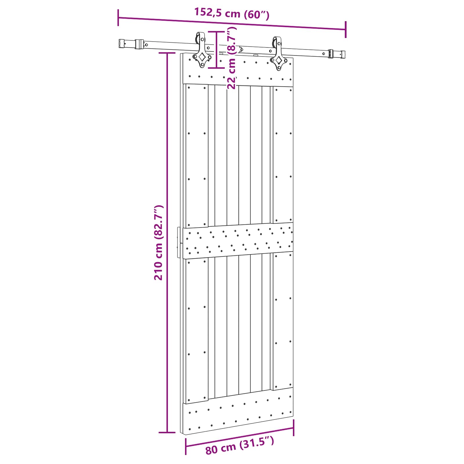 Slankios durys NARVIK Natūrali ir juoda 80 x 210 cm (152,5 cm)