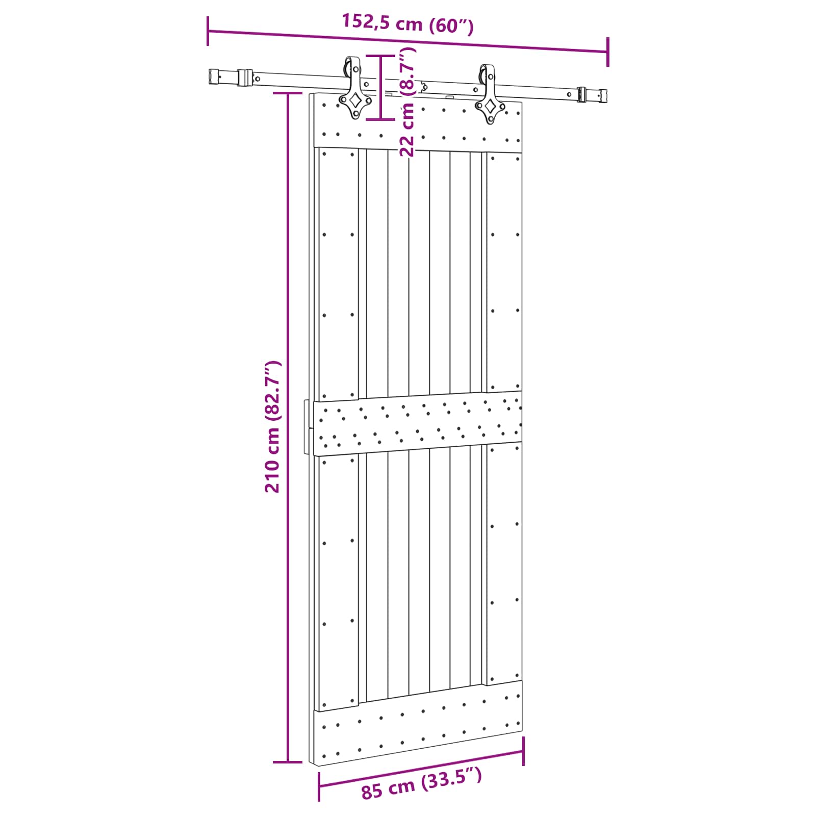 Bīdāmās durvis NARVIK Dabīgā un melna 85 x 210 cm (152,5 cm)
