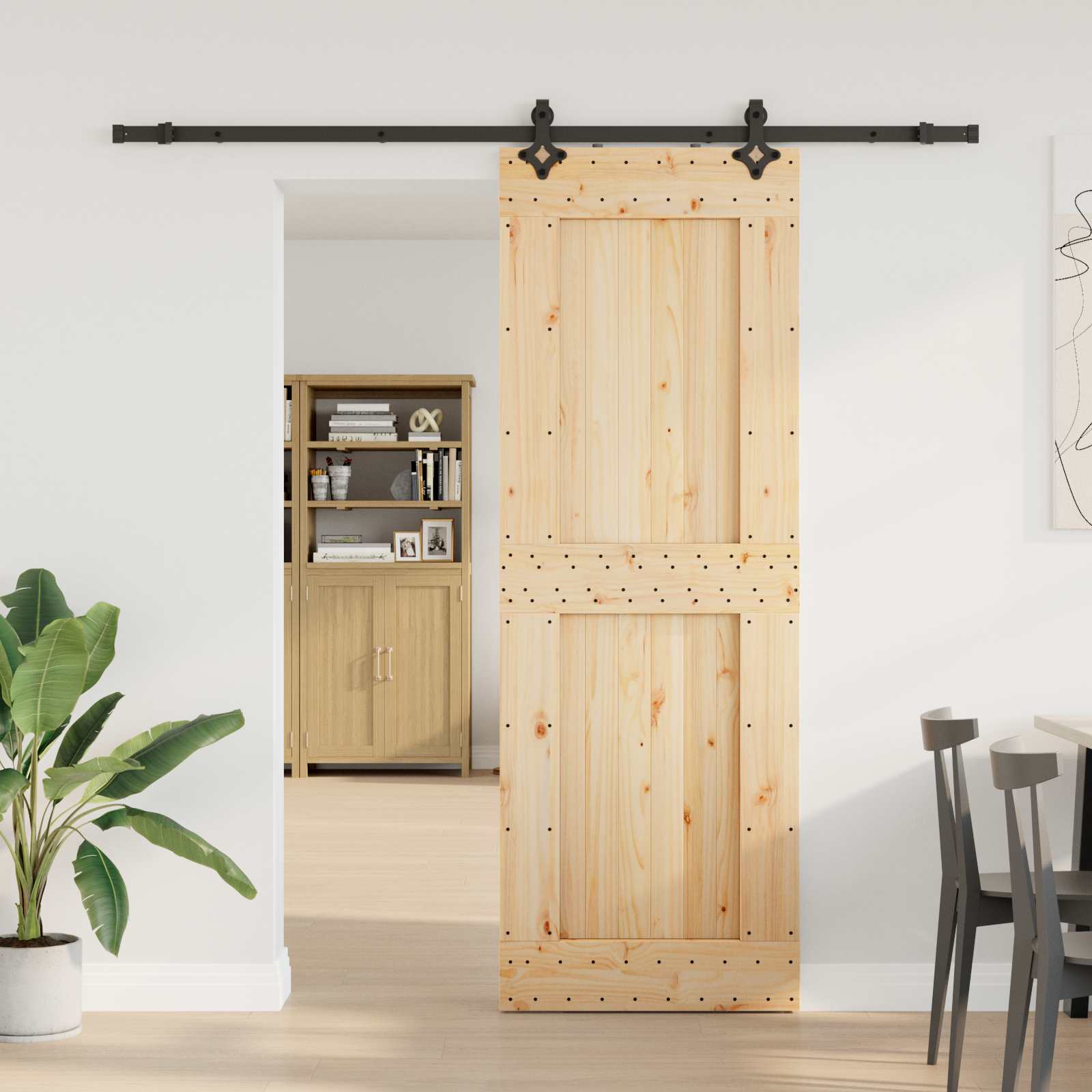 Slankios durys NARVIK Natūrali ir juoda 80 x 210 cm (213,5 cm)