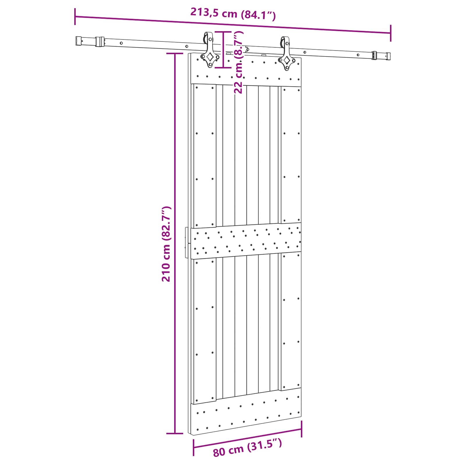 Slankios durys NARVIK Natūrali ir juoda 80 x 210 cm (213,5 cm)