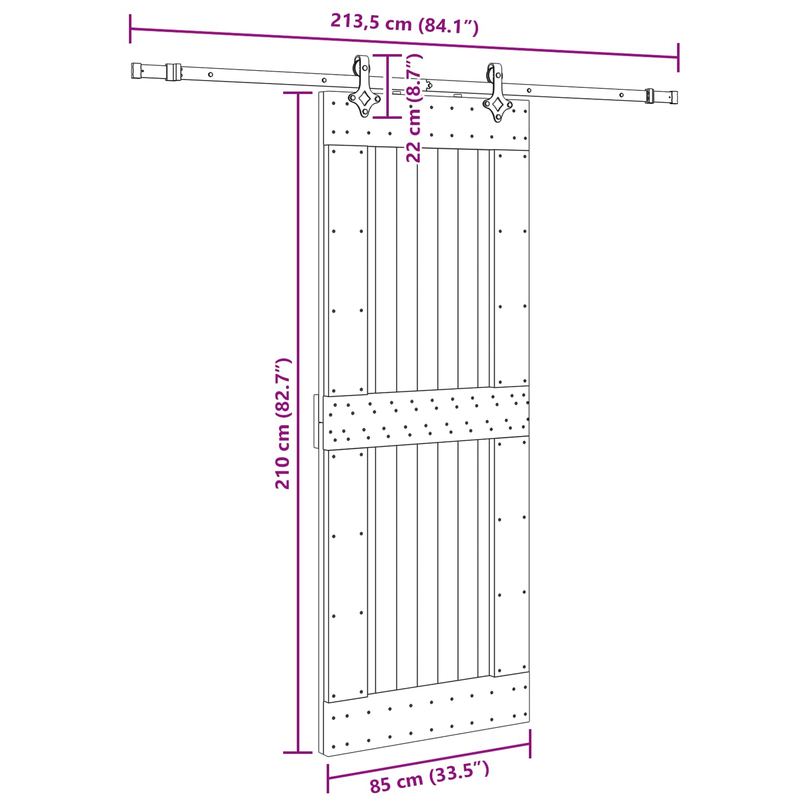 Slankios durys NARVIK Natūrali ir juoda 85 x 210 cm (213,5 cm)