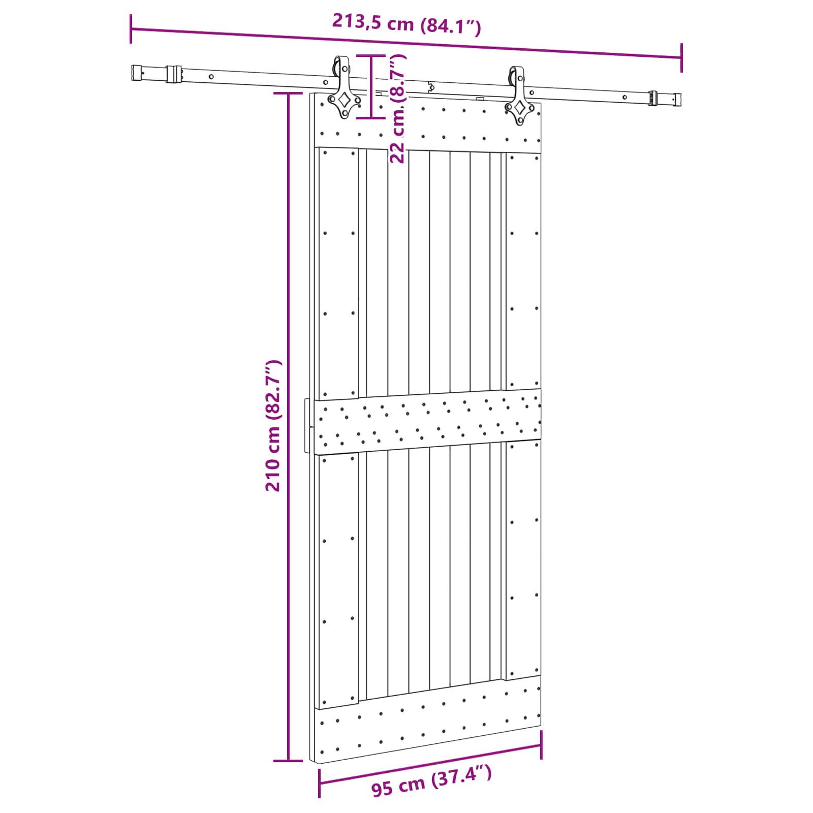 Slankios durys NARVIK Natūrali ir juoda 95 x 210 cm (213,5 cm)