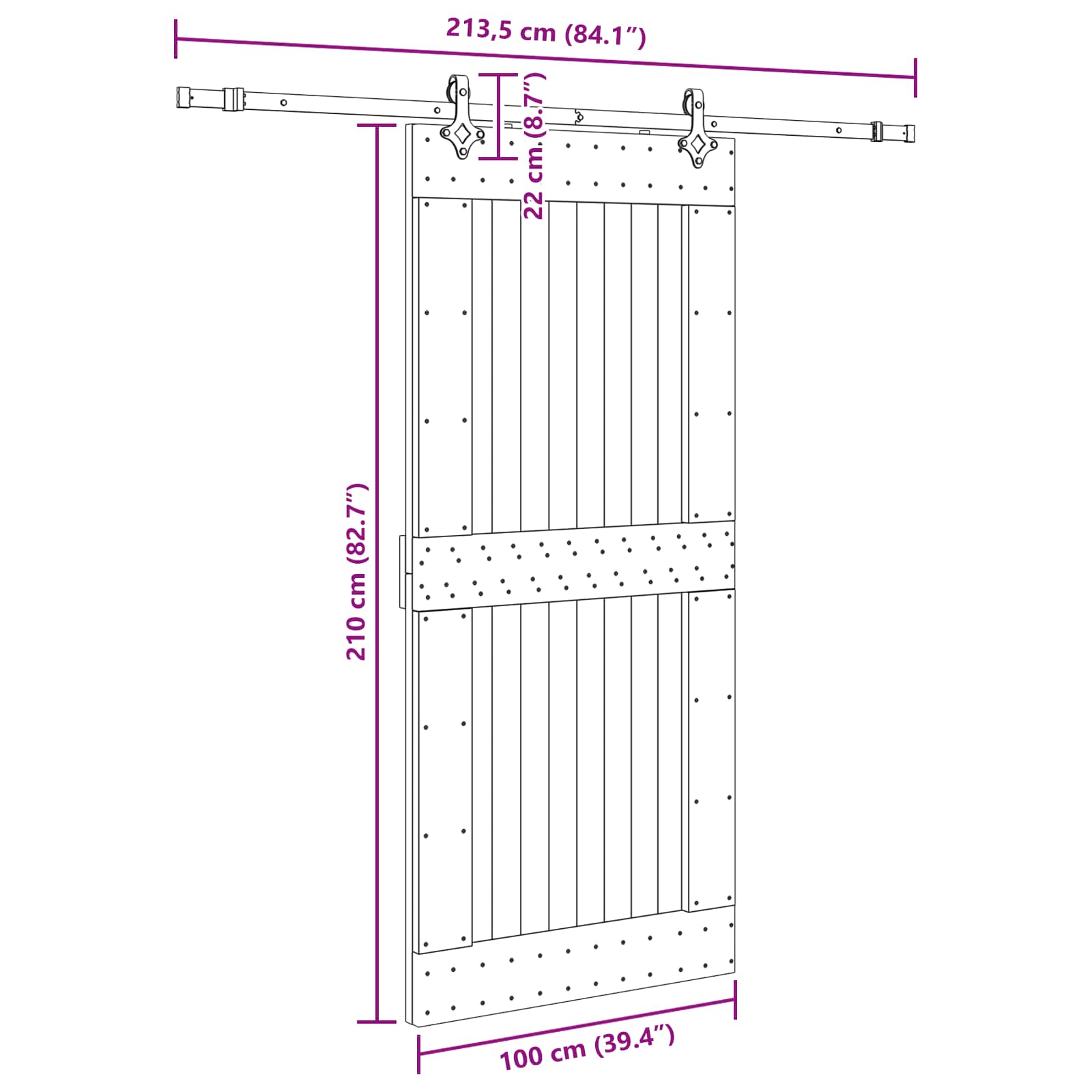 Slankios durys NARVIK Natūrali ir juoda 100 x 210 cm (213,5 cm)