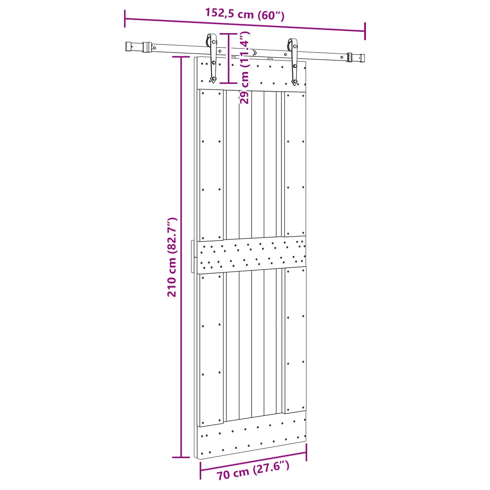 Bīdāmās durvis NARVIK Dabīgā un melnā krāsā 70 x 210 cm (152,5 cm)