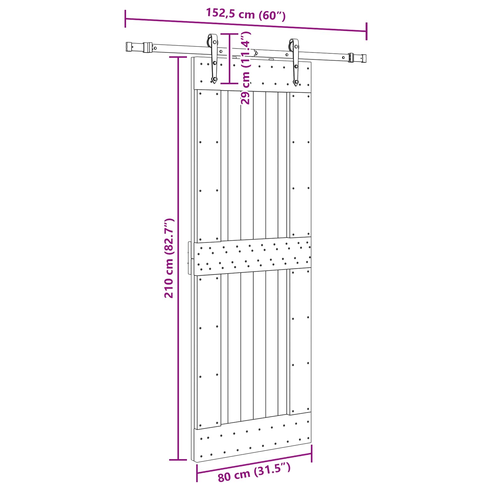 Slankios durys NARVIK Natūrali ir juoda 80 x 210 cm (152,5 cm)
