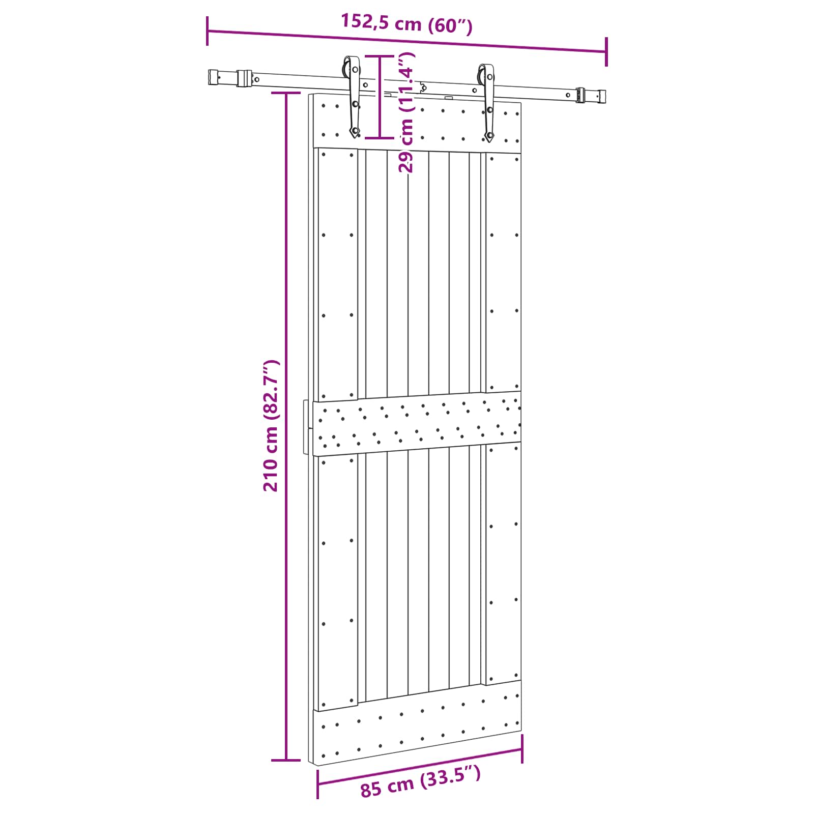 Slankios durys NARVIK Natūrali ir juoda 85 x 210 cm (152,5 cm)