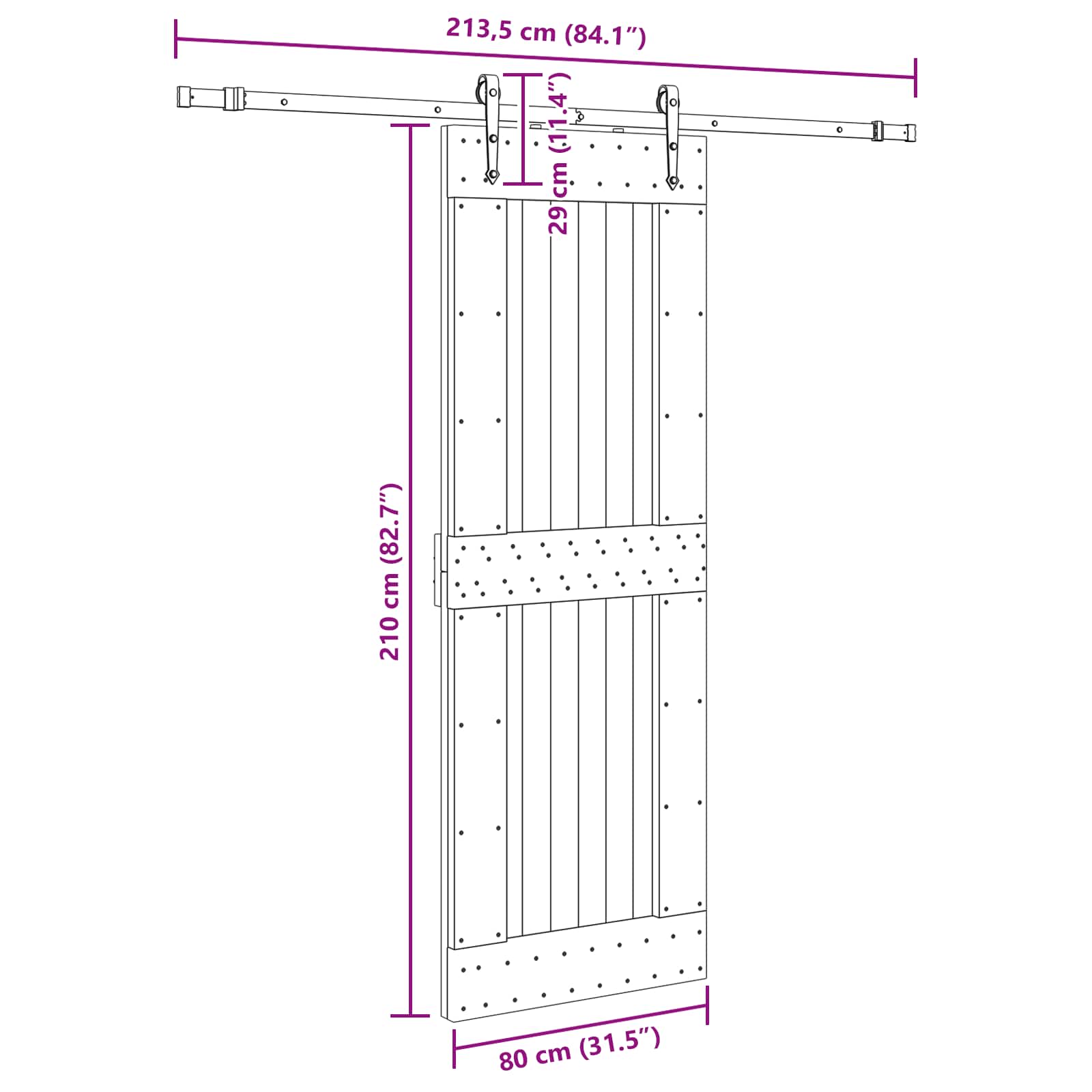 Slankios durys NARVIK Natūrali ir juoda 80 x 210 cm (213,5 cm)