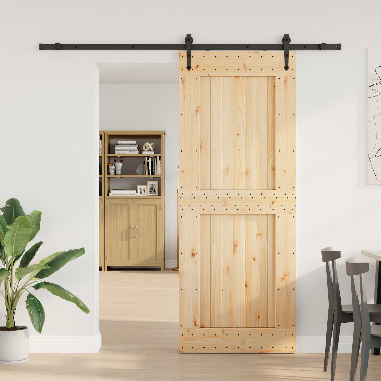 Bīdāmās durvis NARVIK Dabīgā un melnā 90 x 210 cm (213,5 cm)