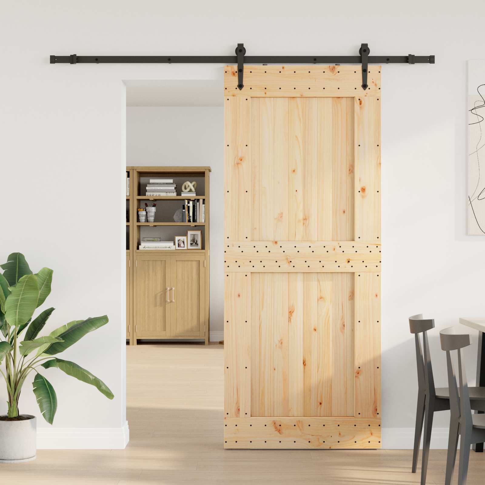 Slankios durys NARVIK Natūrali ir juoda 95 x 210 cm (213,5 cm)