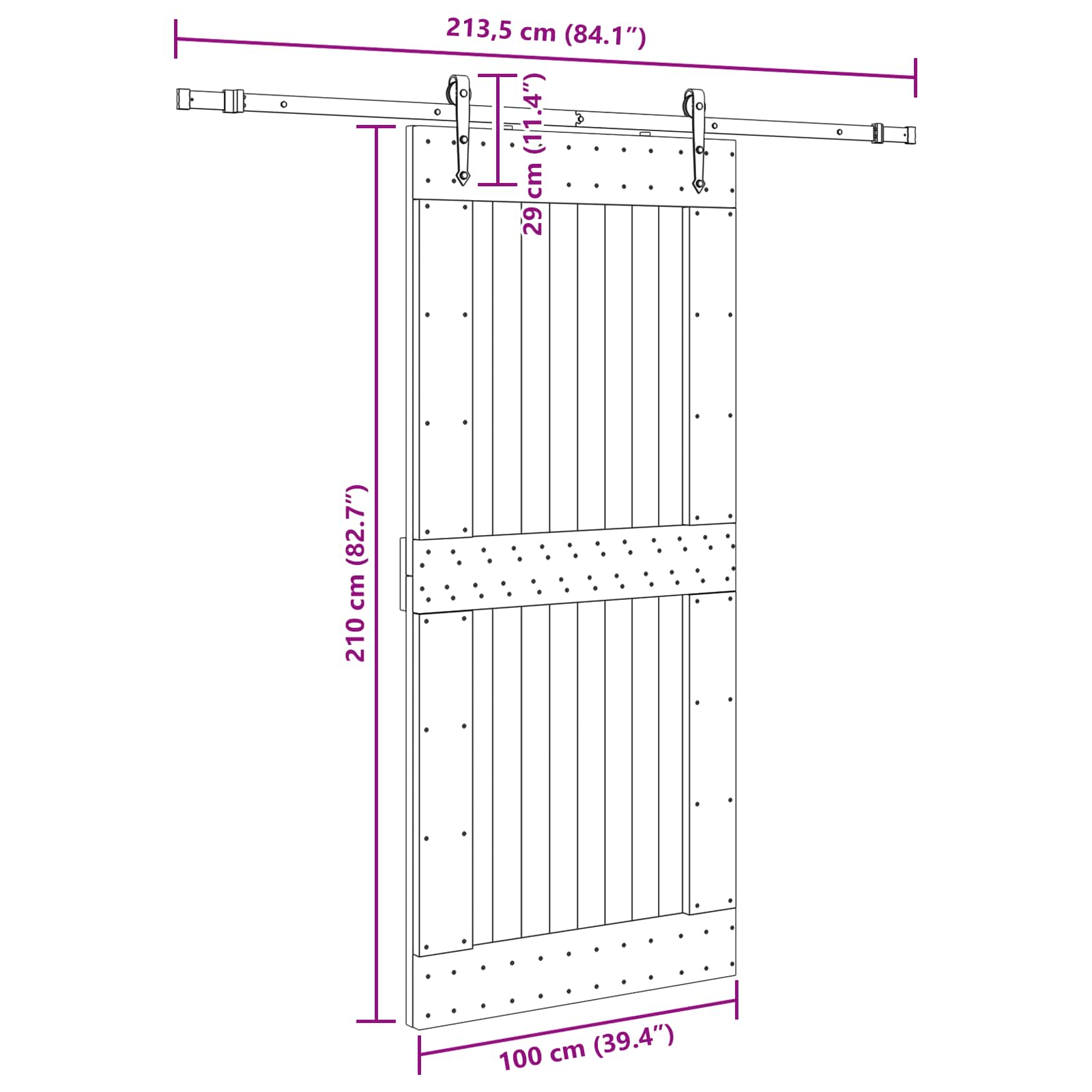 Slankios durys NARVIK Natūrali ir juoda 100 x 210 cm (213,5 cm)
