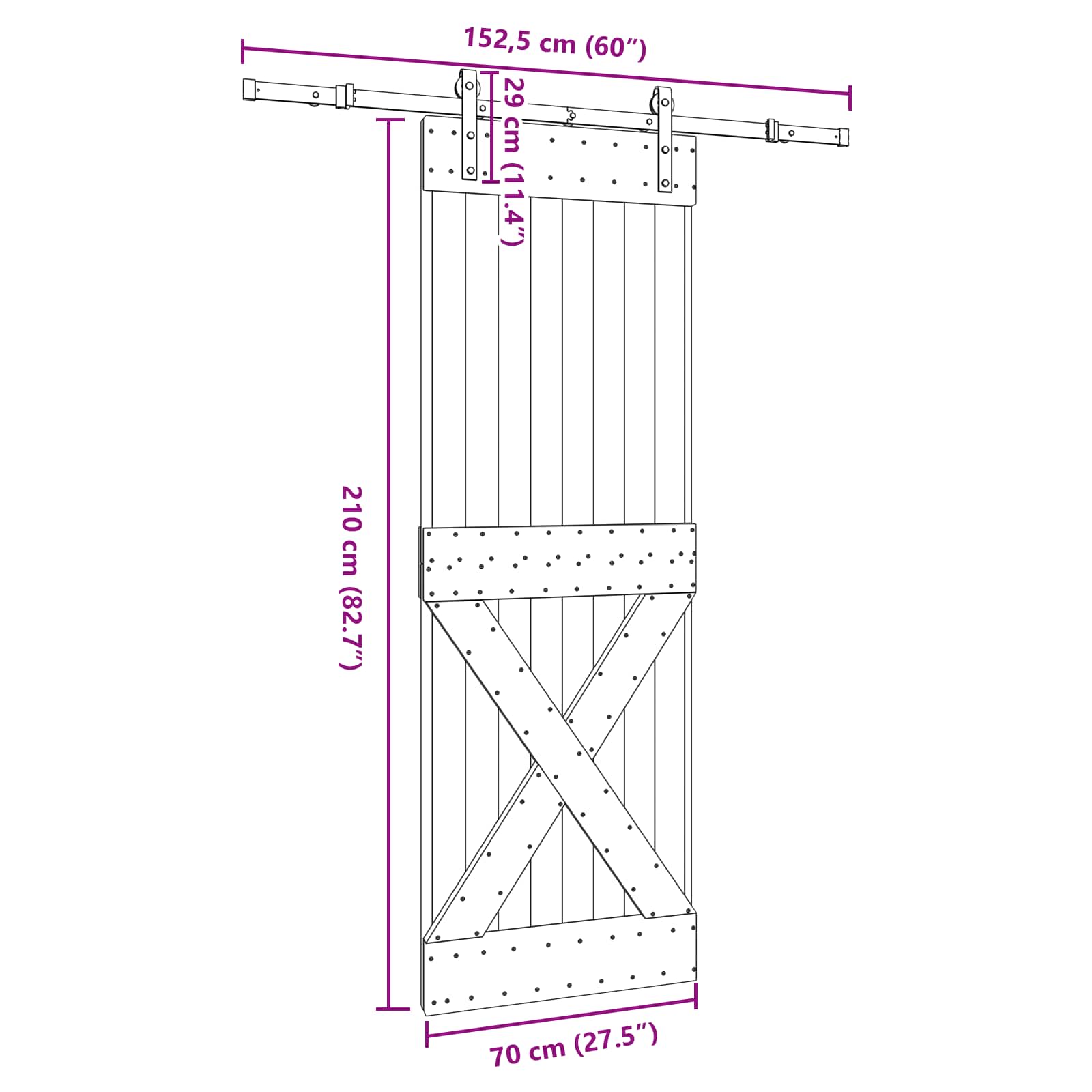 Slankios durys NARVIK Natūrali ir juoda 70 x 210 cm (152,5 cm)
