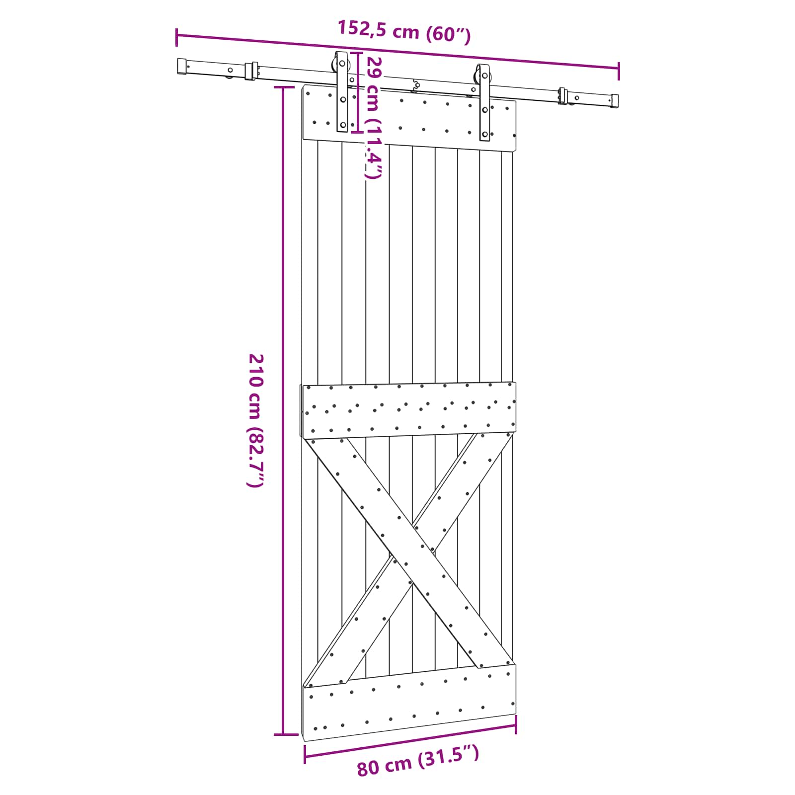 Slankios durys NARVIK Natūrali ir juoda 80 x 210 cm (152,5 cm)
