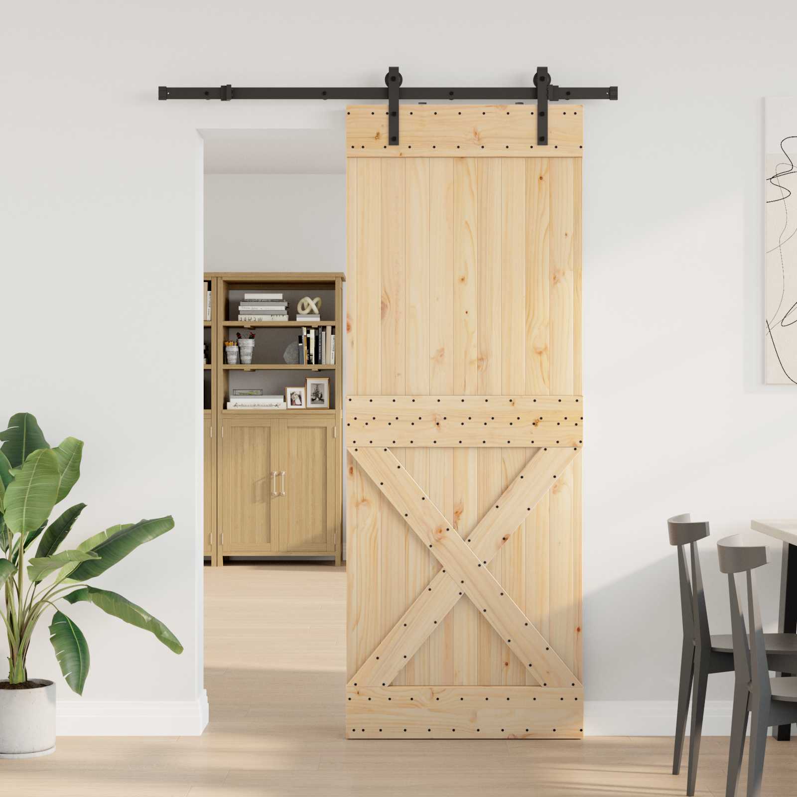 Slankios durys NARVIK Natūrali ir juoda 85 x 210 cm (152,5 cm)