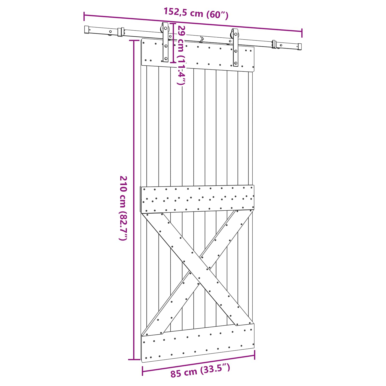 Slankios durys NARVIK Natūrali ir juoda 85 x 210 cm (152,5 cm)