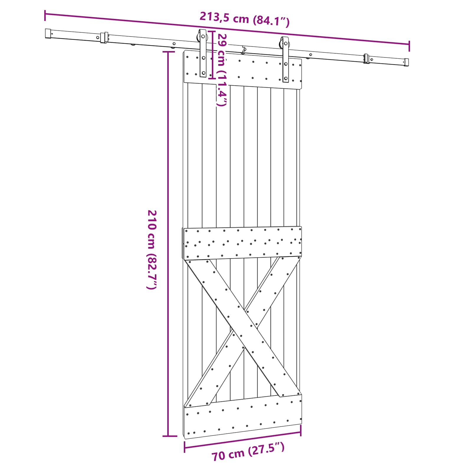 Slankios durys NARVIK Natūrali ir juoda 70 x 210 cm (213,5 cm)