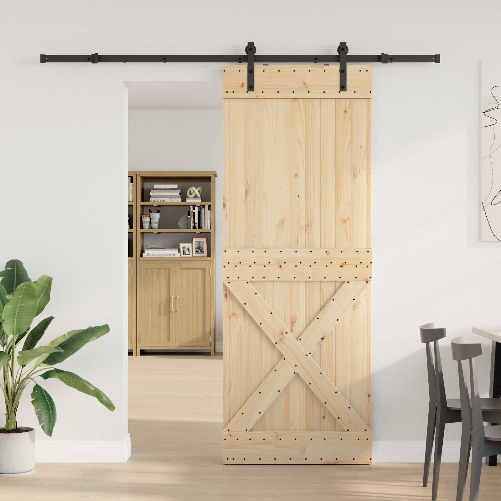 Slankios durys NARVIK Natūrali ir juoda 85 x 210 cm (213,5 cm)
