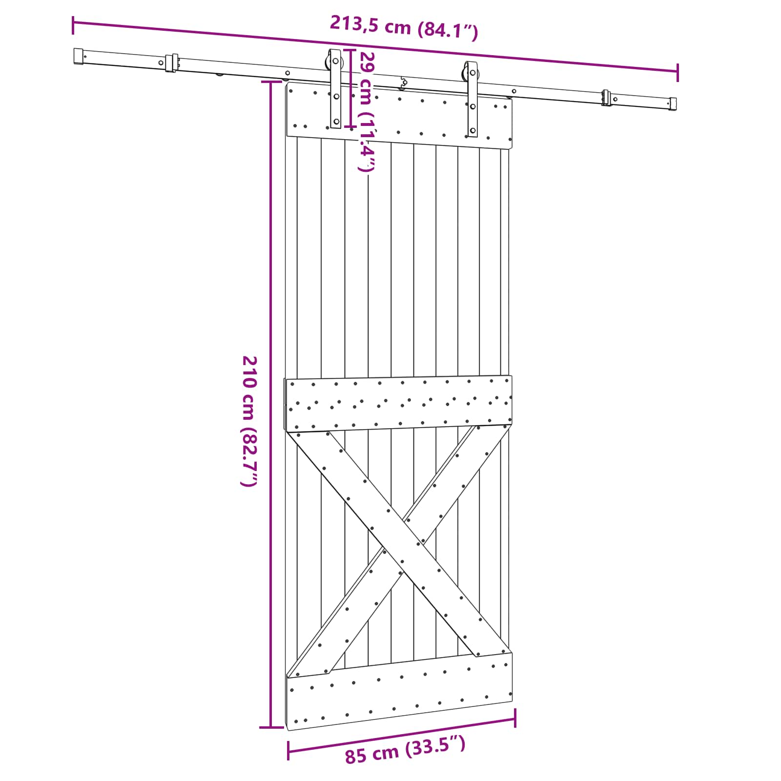Slankios durys NARVIK Natūrali ir juoda 85 x 210 cm (213,5 cm)