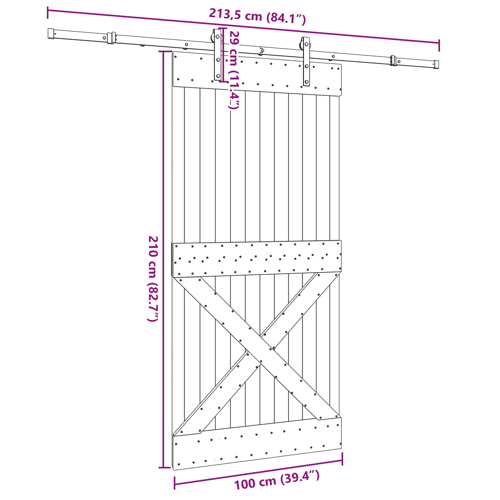 Slankios durys NARVIK Natūrali ir juoda 100 x 210 cm (213,5 cm)