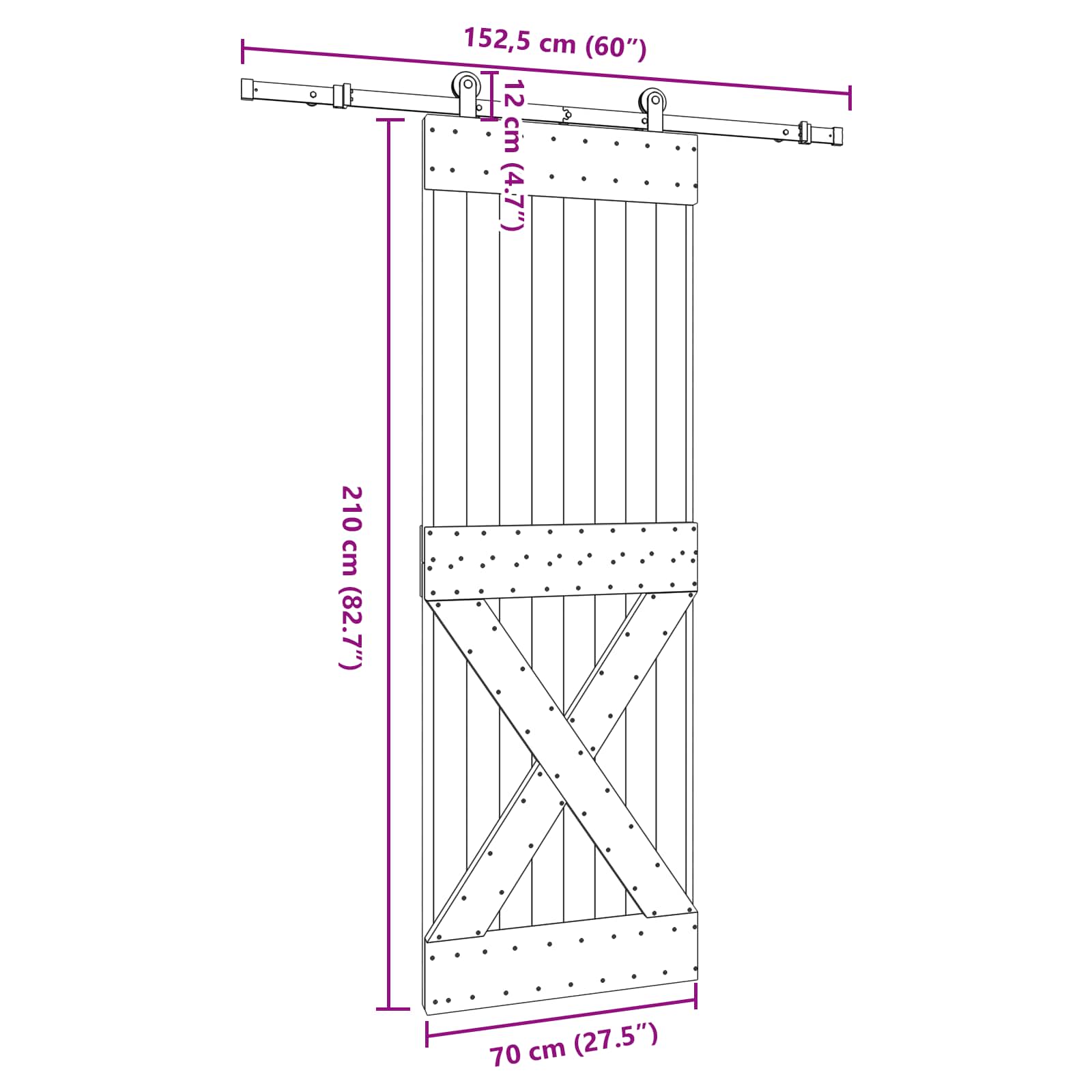 Slankios durys NARVIK Natūrali ir juoda 70 x 210 cm (152,5 cm)