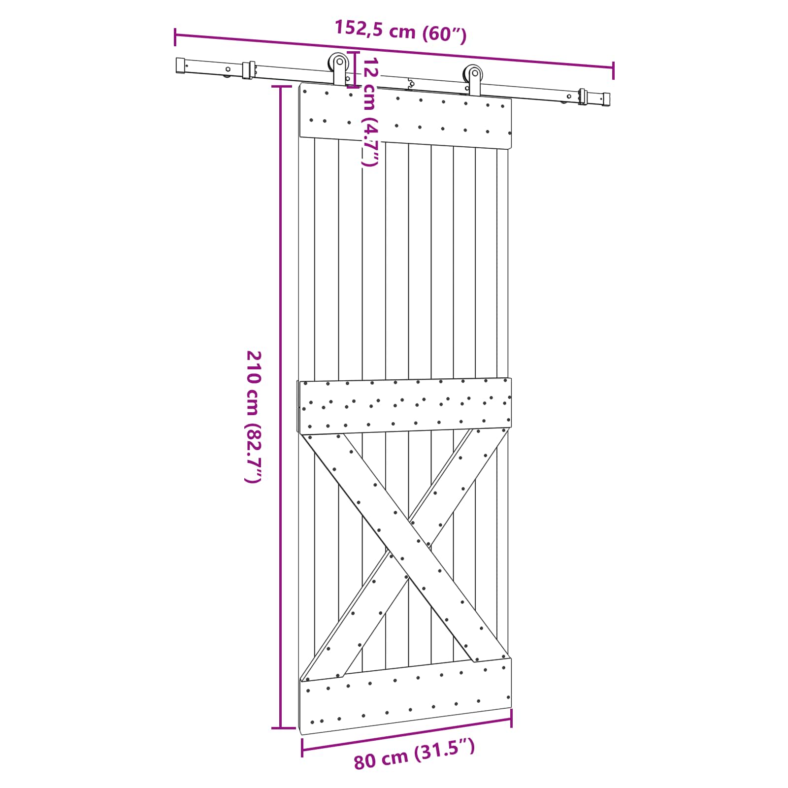 Bīdāmās durvis NARVIK Dabīgā un melna 80 x 210 cm (152,5 cm)