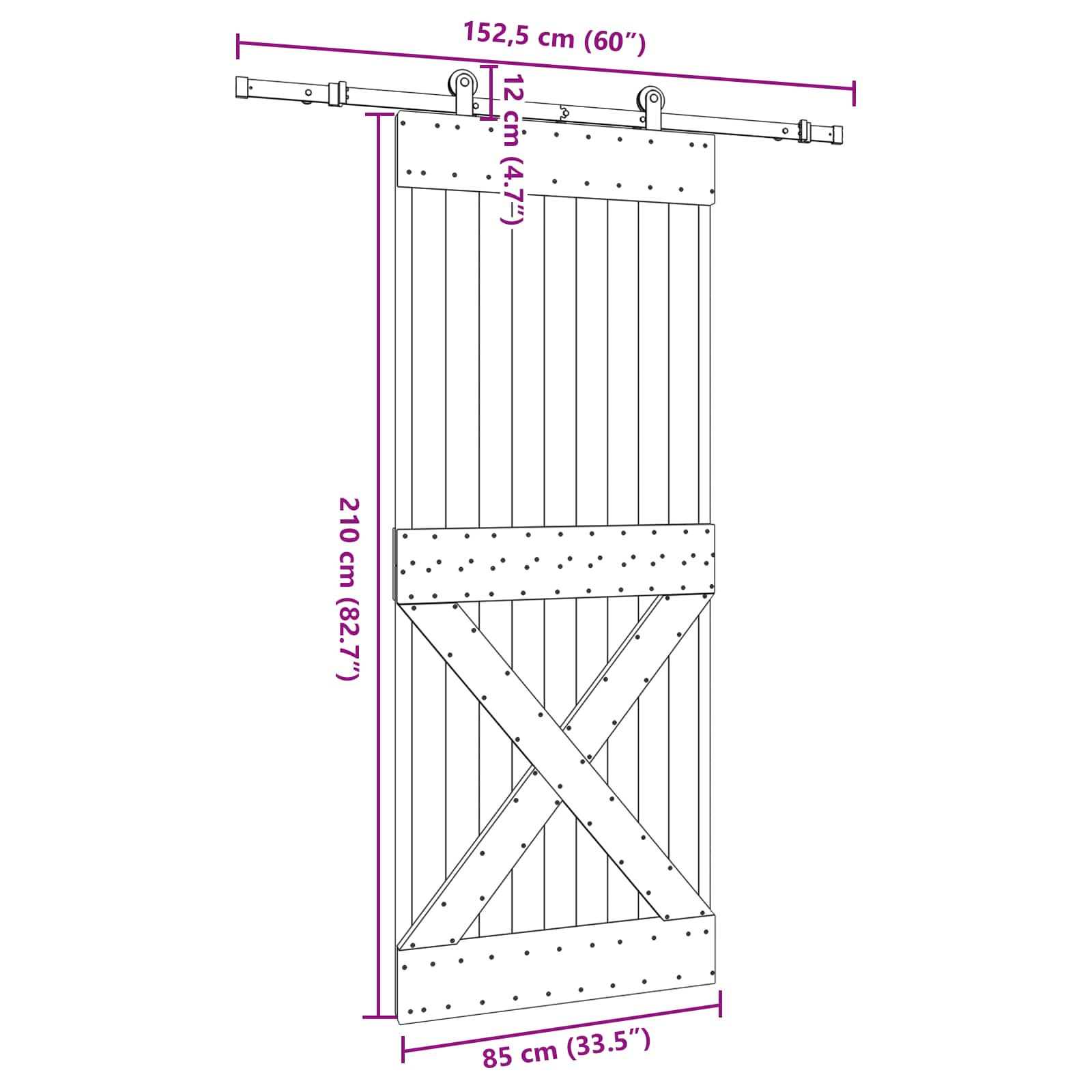 Slankios durys NARVIK Natūrali ir juoda 85 x 210 cm (152,5 cm)