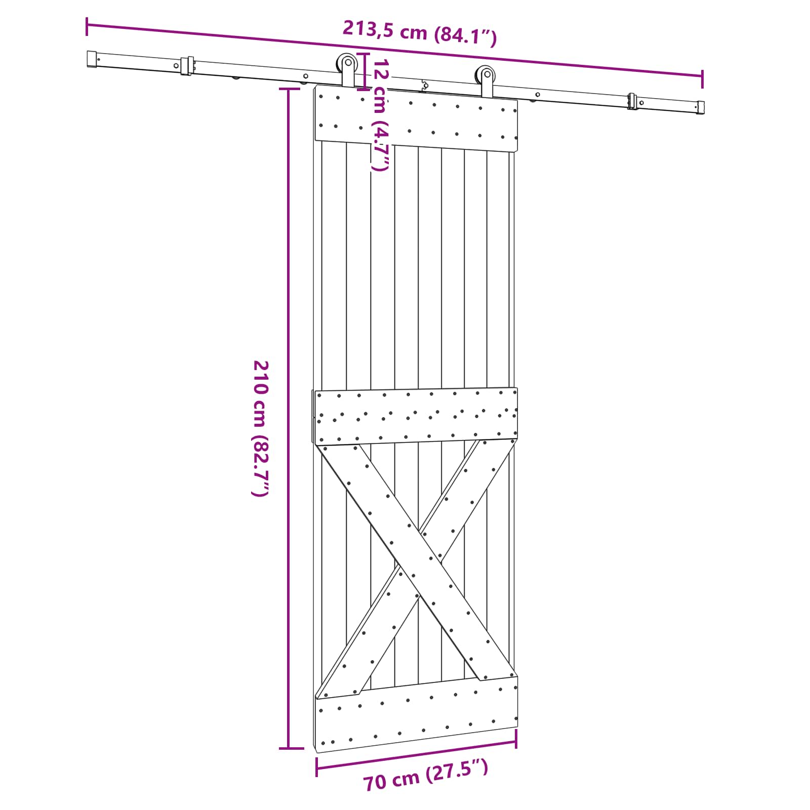 Slankios durys NARVIK Natūrali ir juoda 70 x 210 cm (213,5 cm)