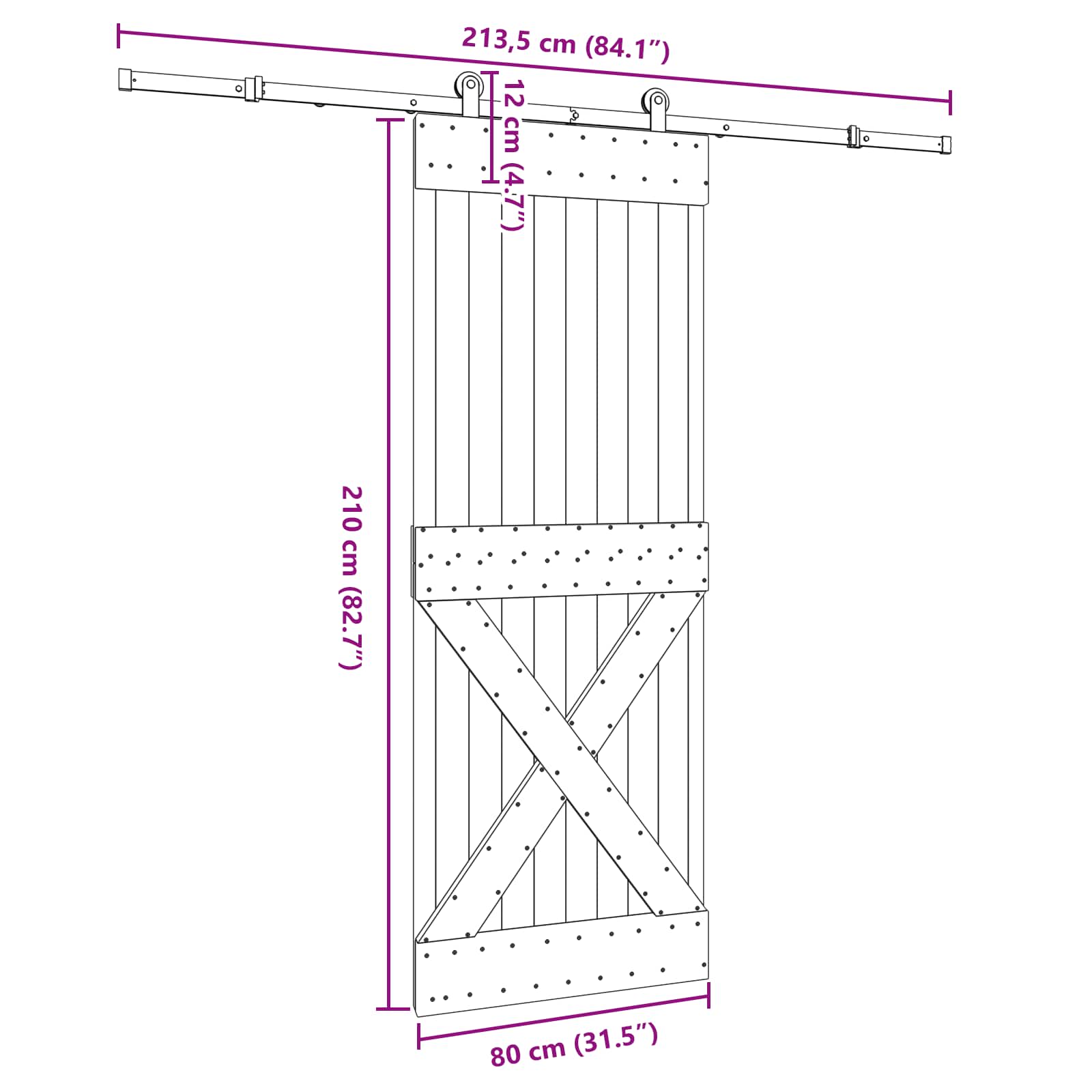 Slankios durys NARVIK Natūrali ir juoda 80 x 210 cm (213,5 cm)