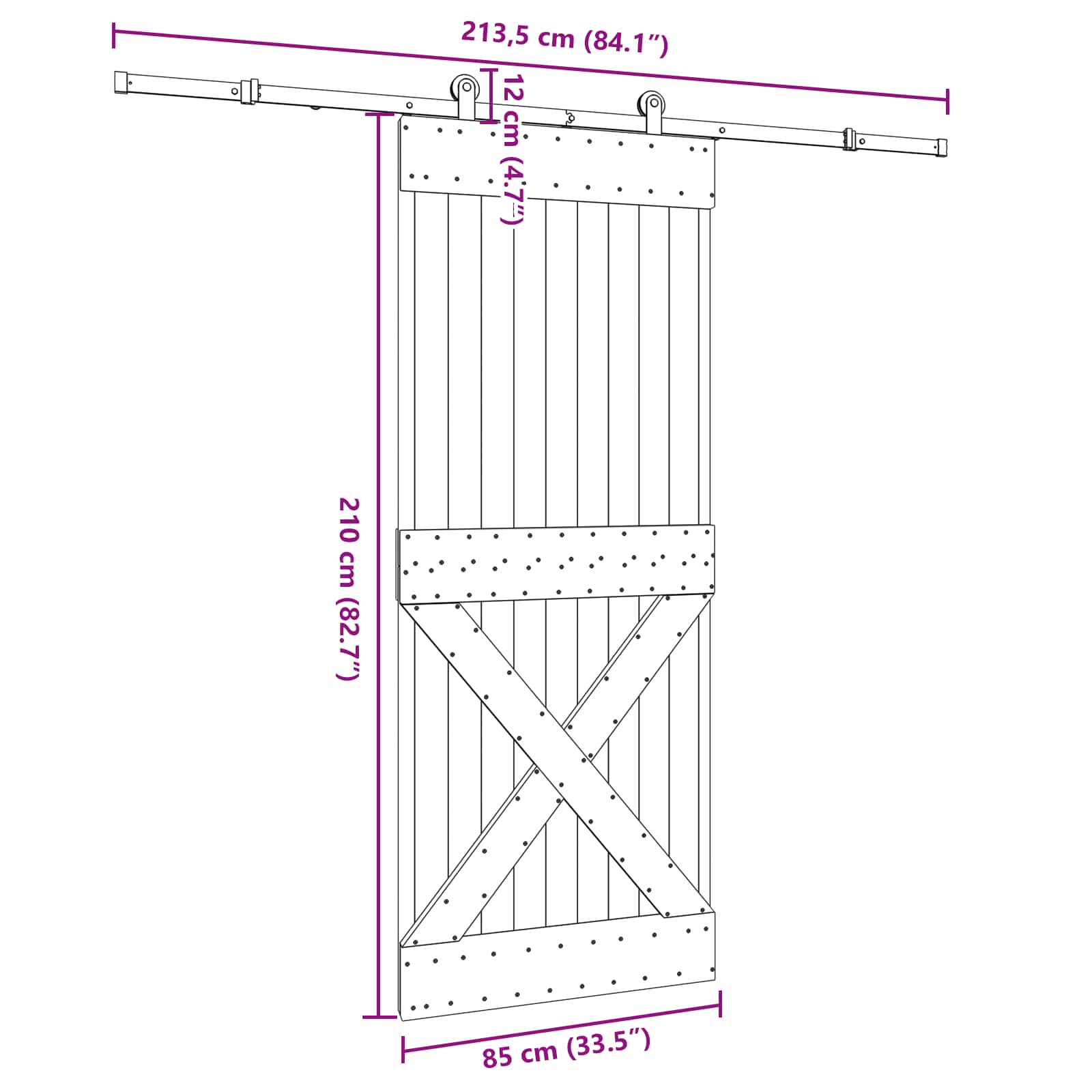 Slankios durys NARVIK Natūrali ir juoda 85 x 210 cm (213,5 cm)