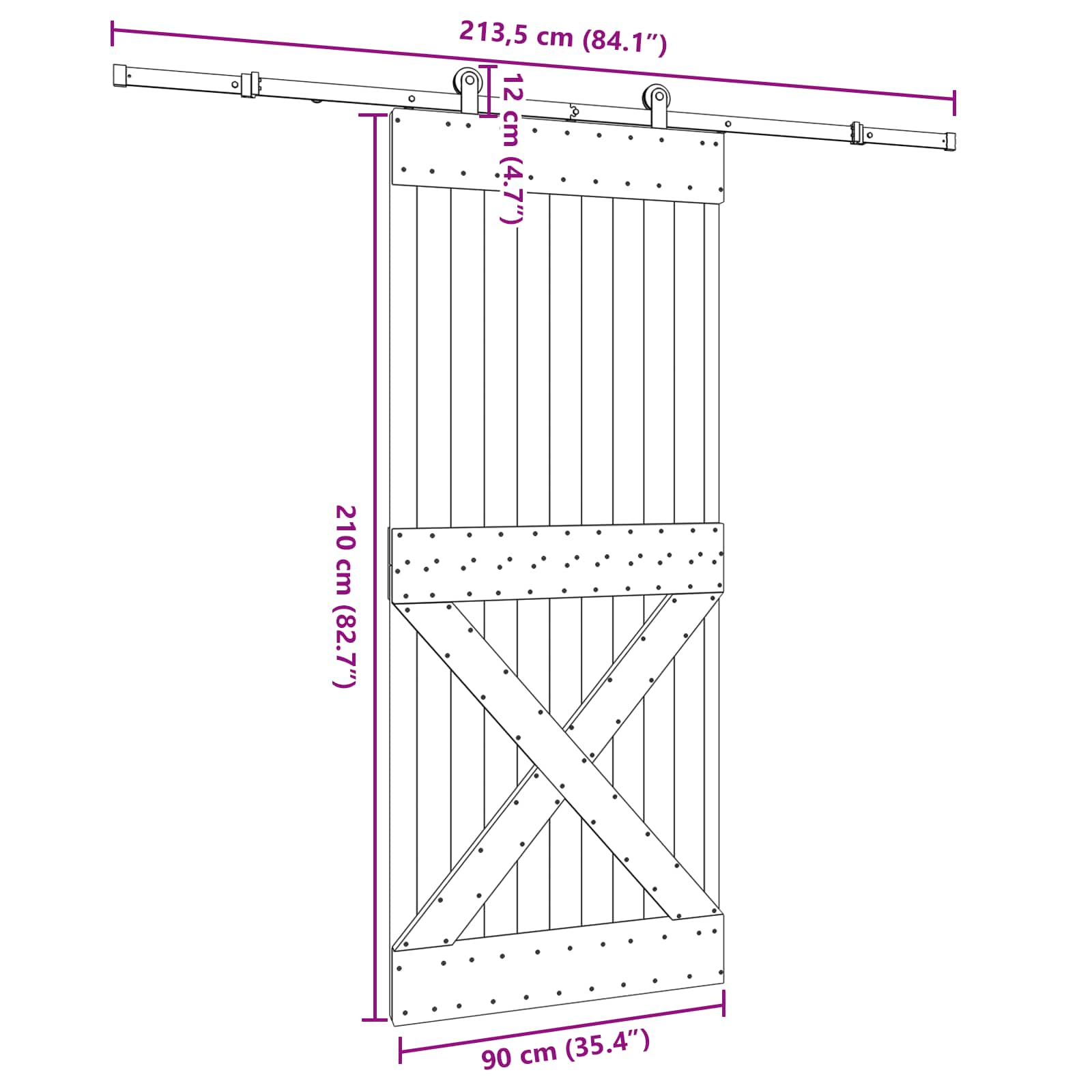 Slankios durys NARVIK Natūrali ir juoda 90 x 210 cm (213,5 cm)