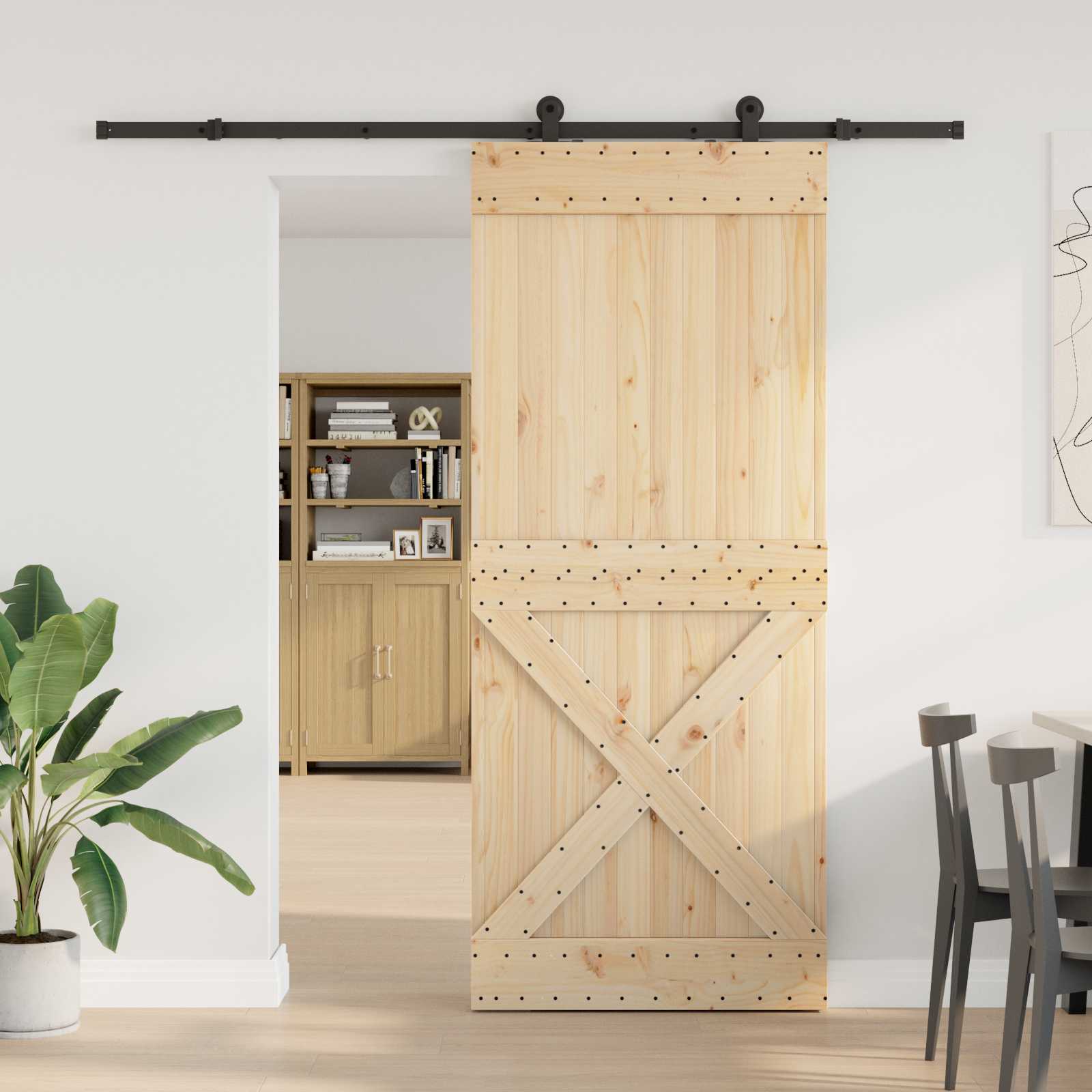 Slankios durys NARVIK Natūrali ir juoda 95 x 210 cm (213,5 cm)