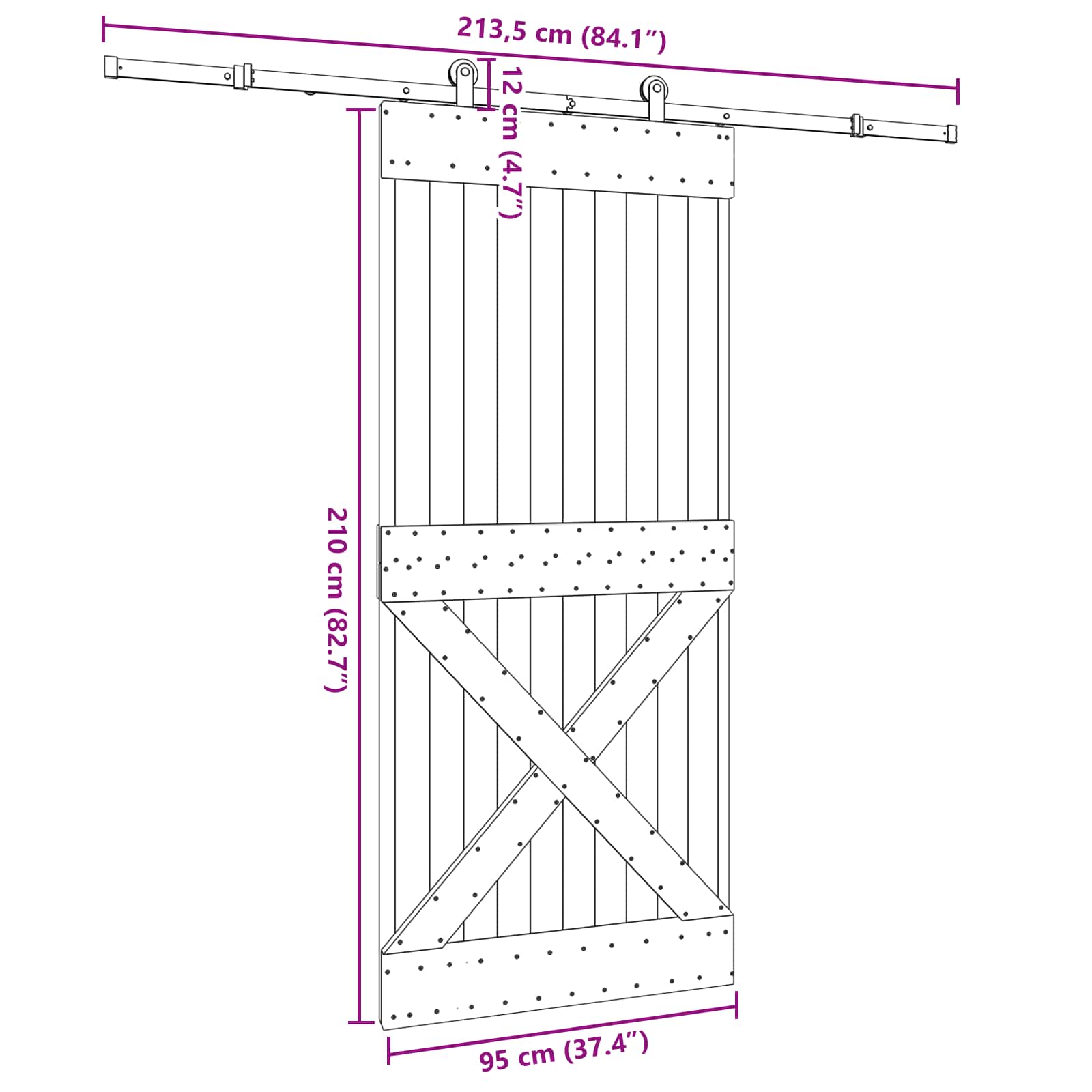 Slankios durys NARVIK Natūrali ir juoda 95 x 210 cm (213,5 cm)