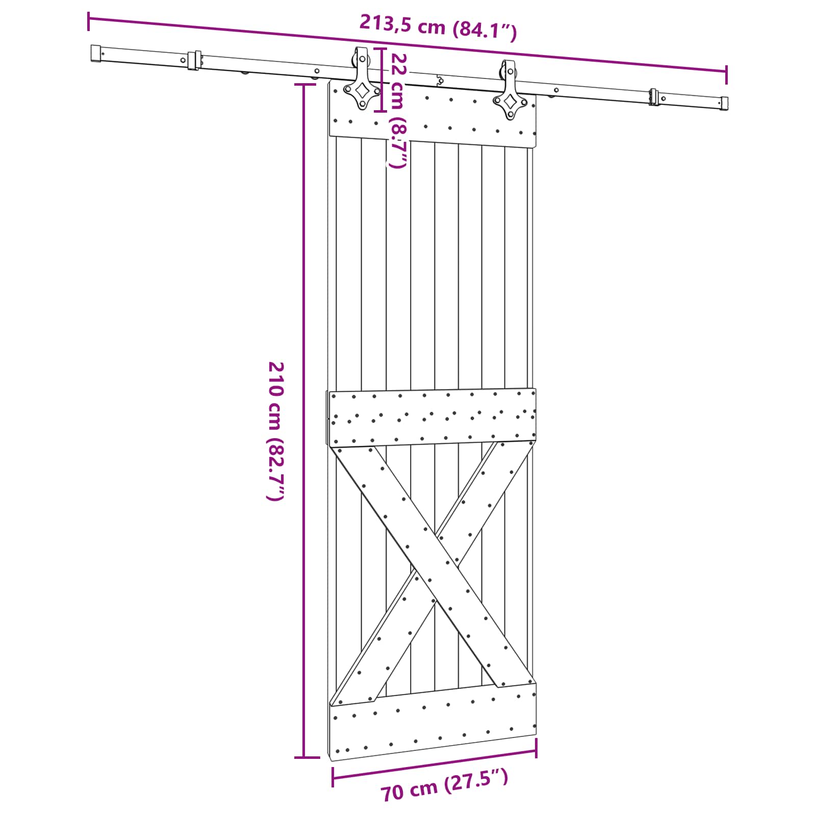 Slankios durys NARVIK Natūrali ir juoda 70 x 210 cm (213,5 cm)