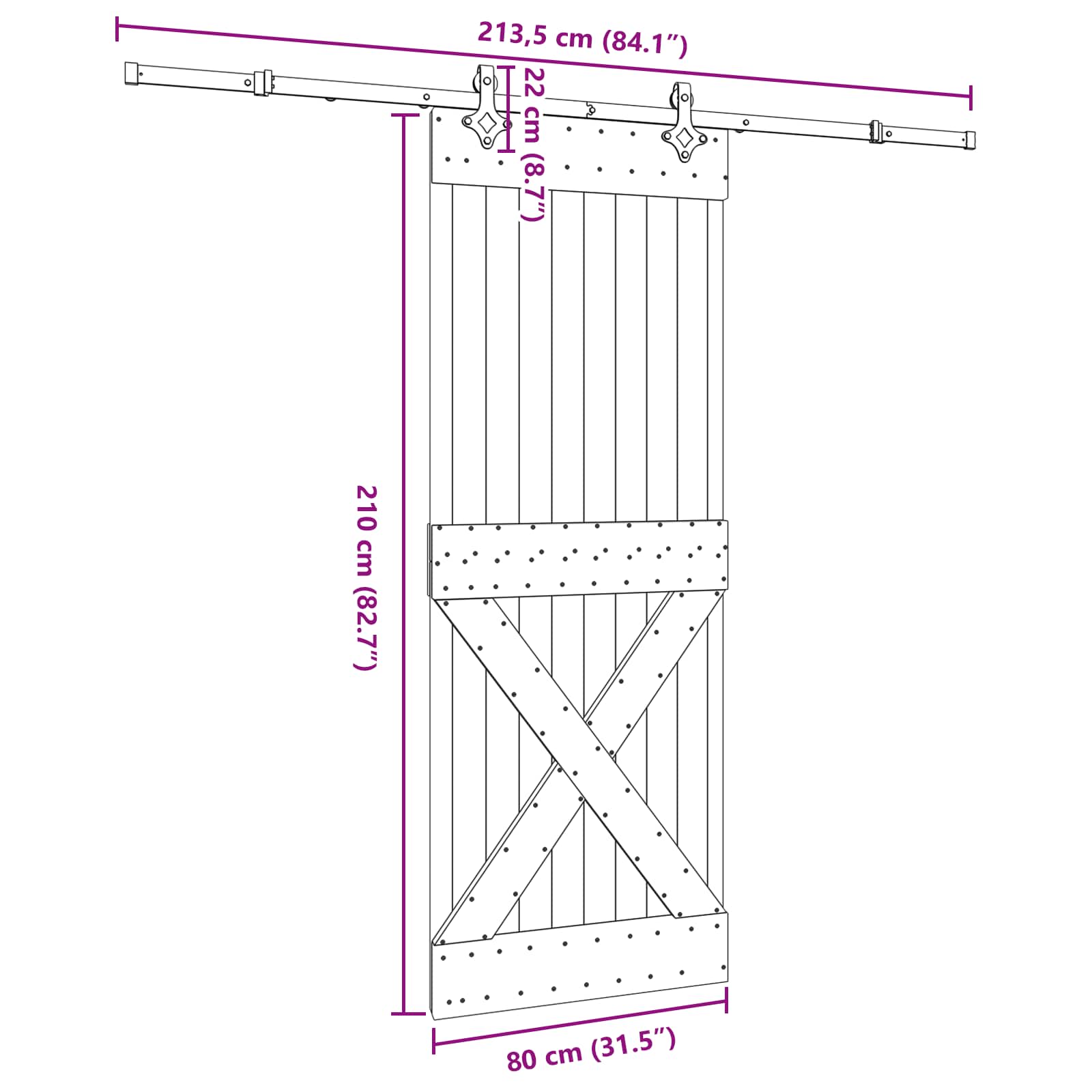 Slankios durys NARVIK Natūrali ir juoda 80 x 210 cm (213,5 cm)