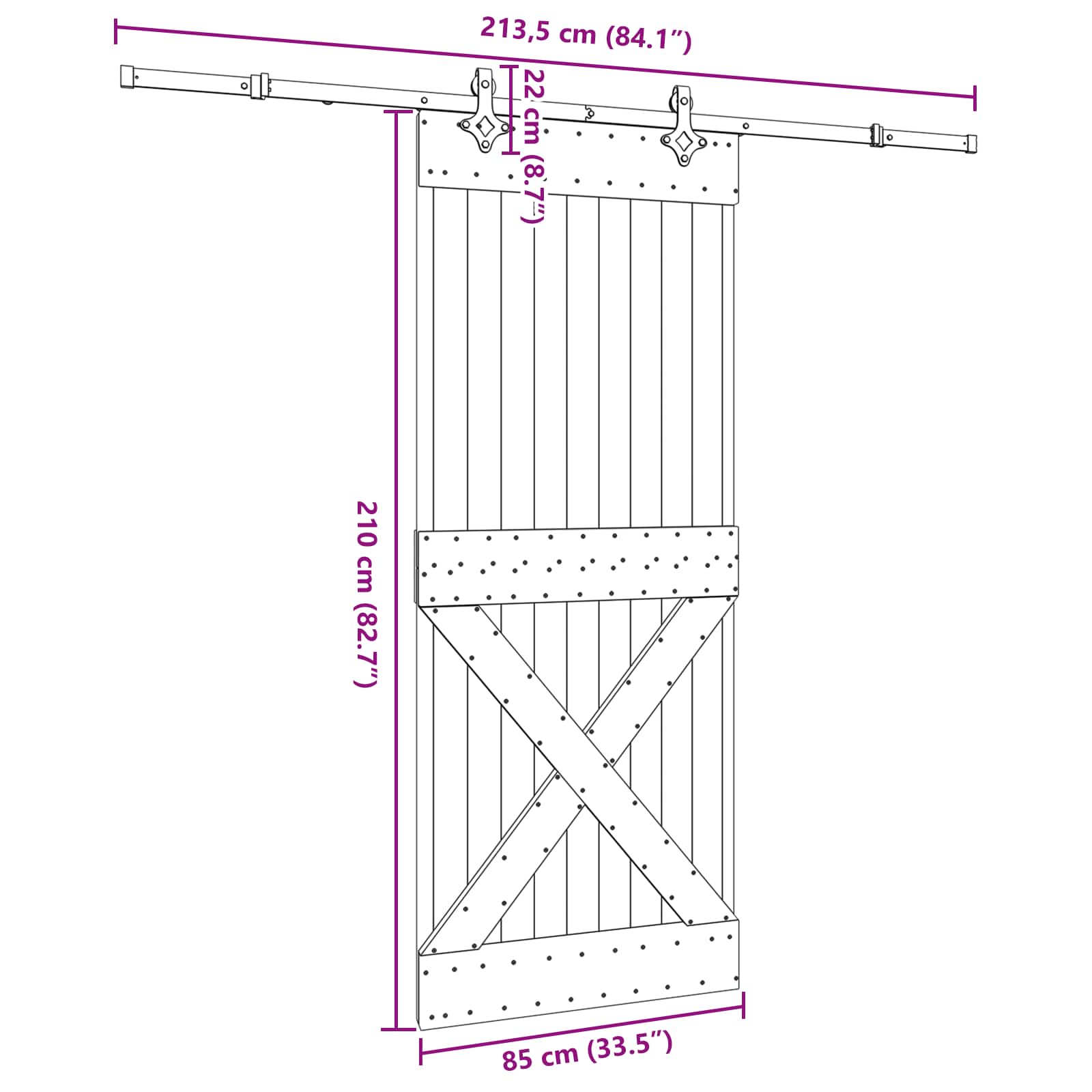 Slankios durys NARVIK Natūrali ir juoda 85 x 210 cm (213,5 cm)