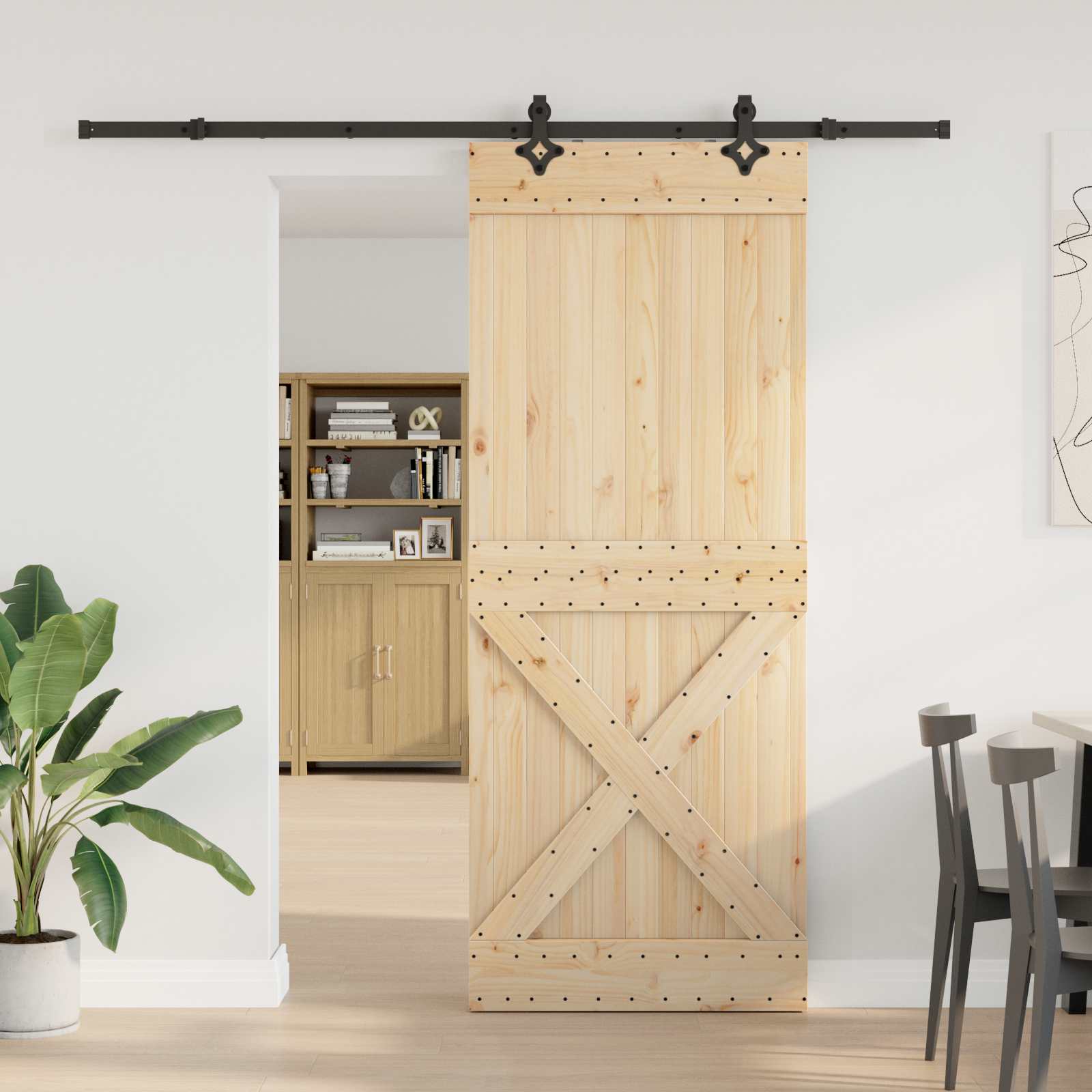Bīdāmās durvis NARVIK Dabīga un melna 90 x 210 cm (213,5 cm)