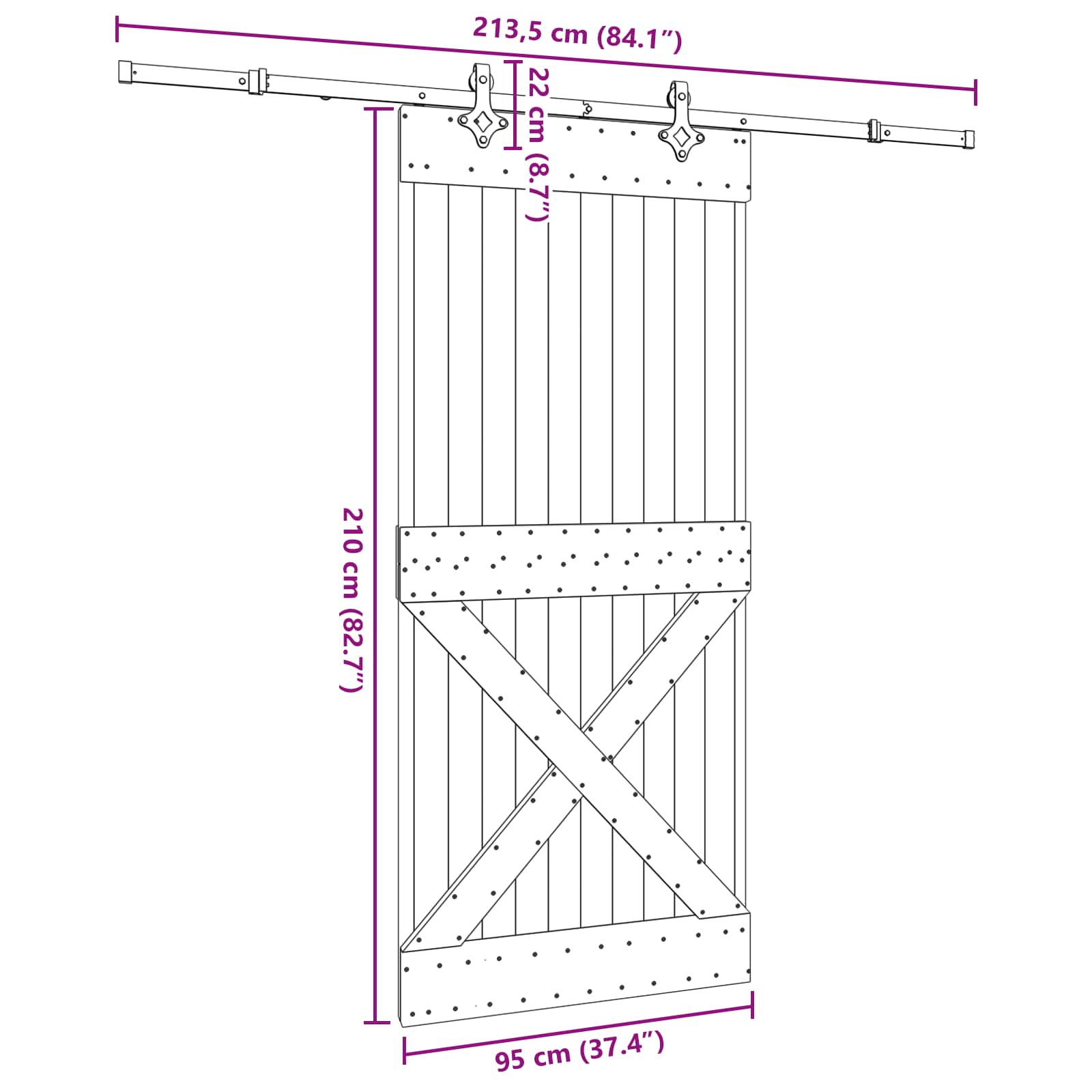 Slankios durys NARVIK Natūrali ir juoda 95 x 210 cm (213,5 cm)