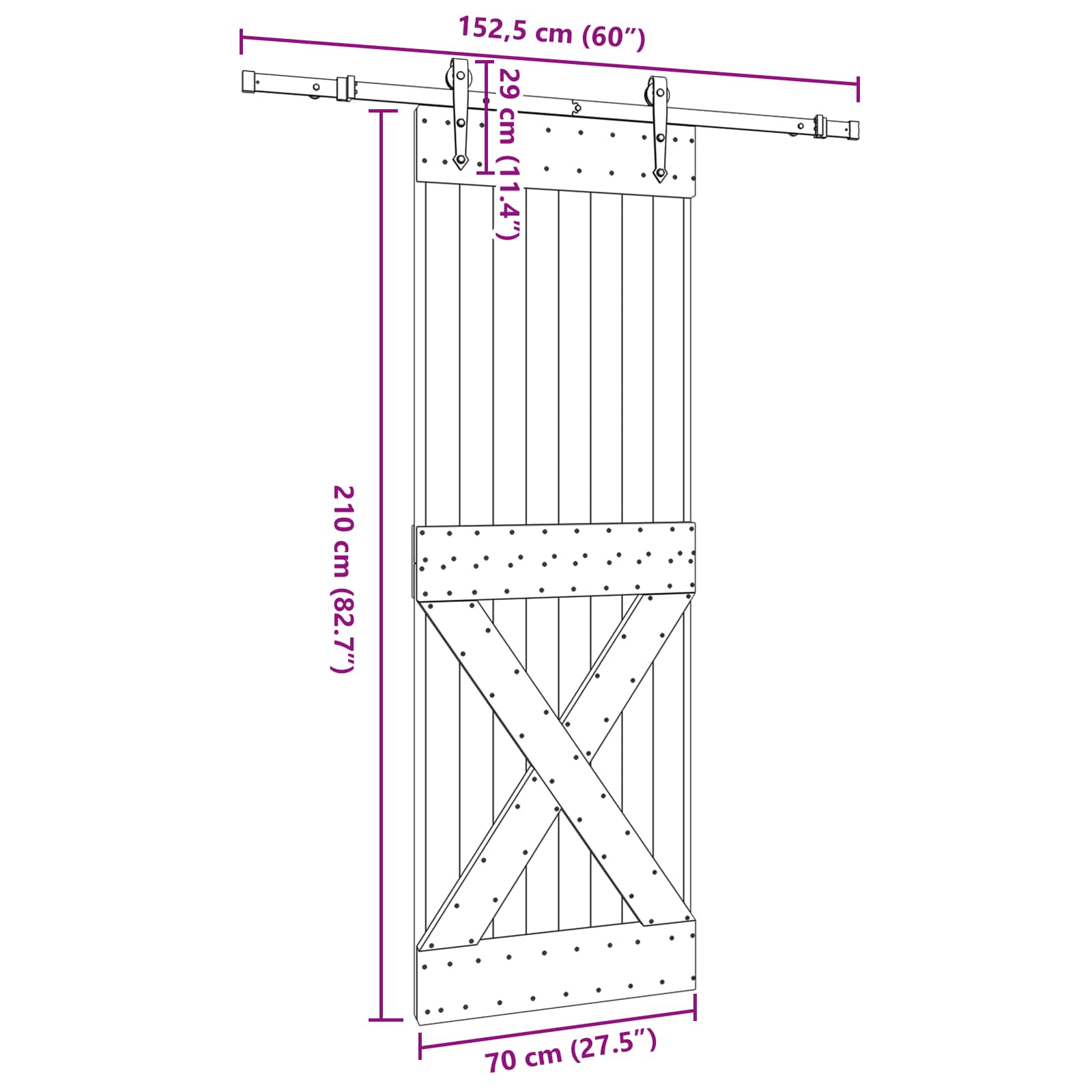 Slankios durys NARVIK Natūrali ir juoda 70 x 210 cm (152,5 cm)