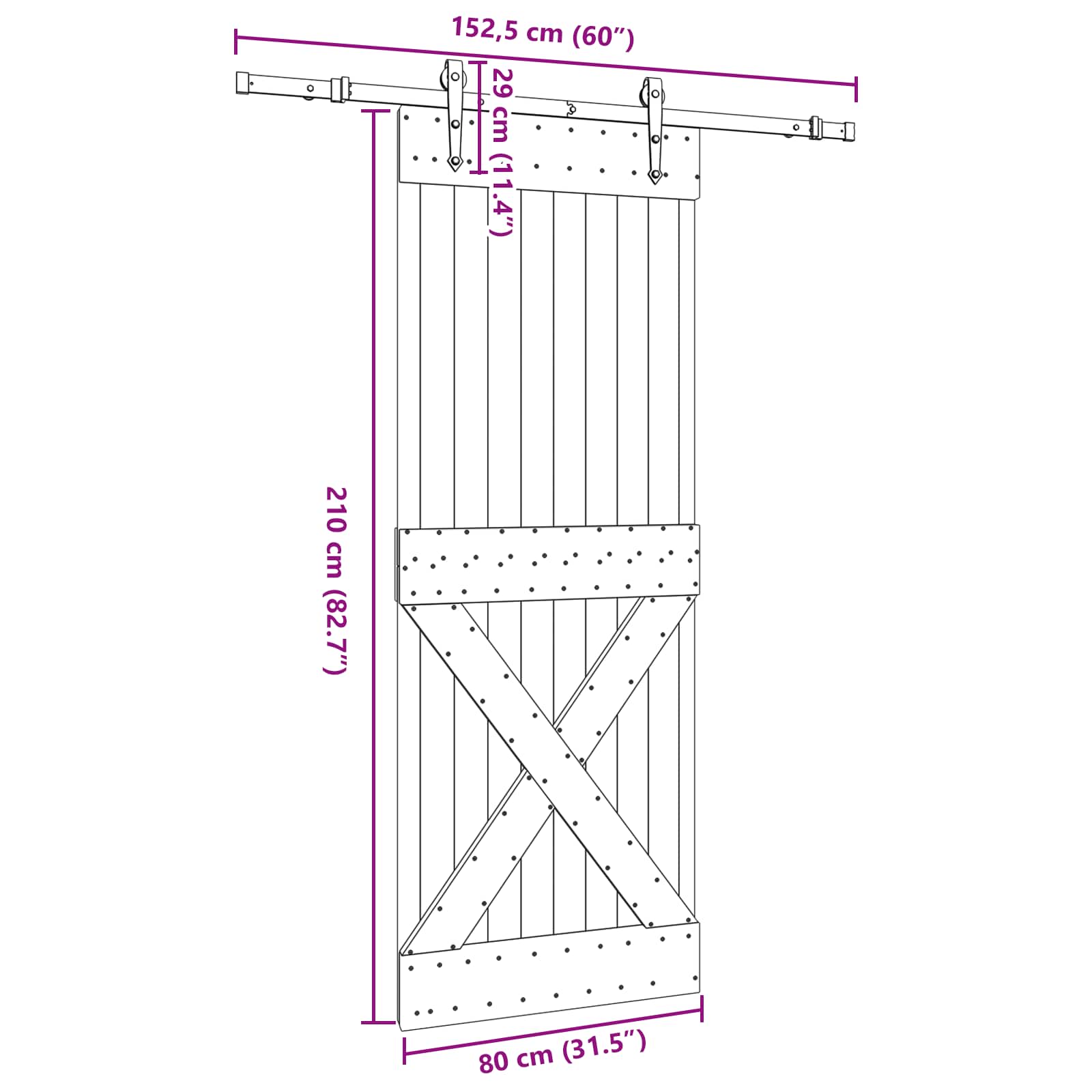 Slankios durys NARVIK Natūrali ir juoda 80 x 210 cm (152,5 cm)