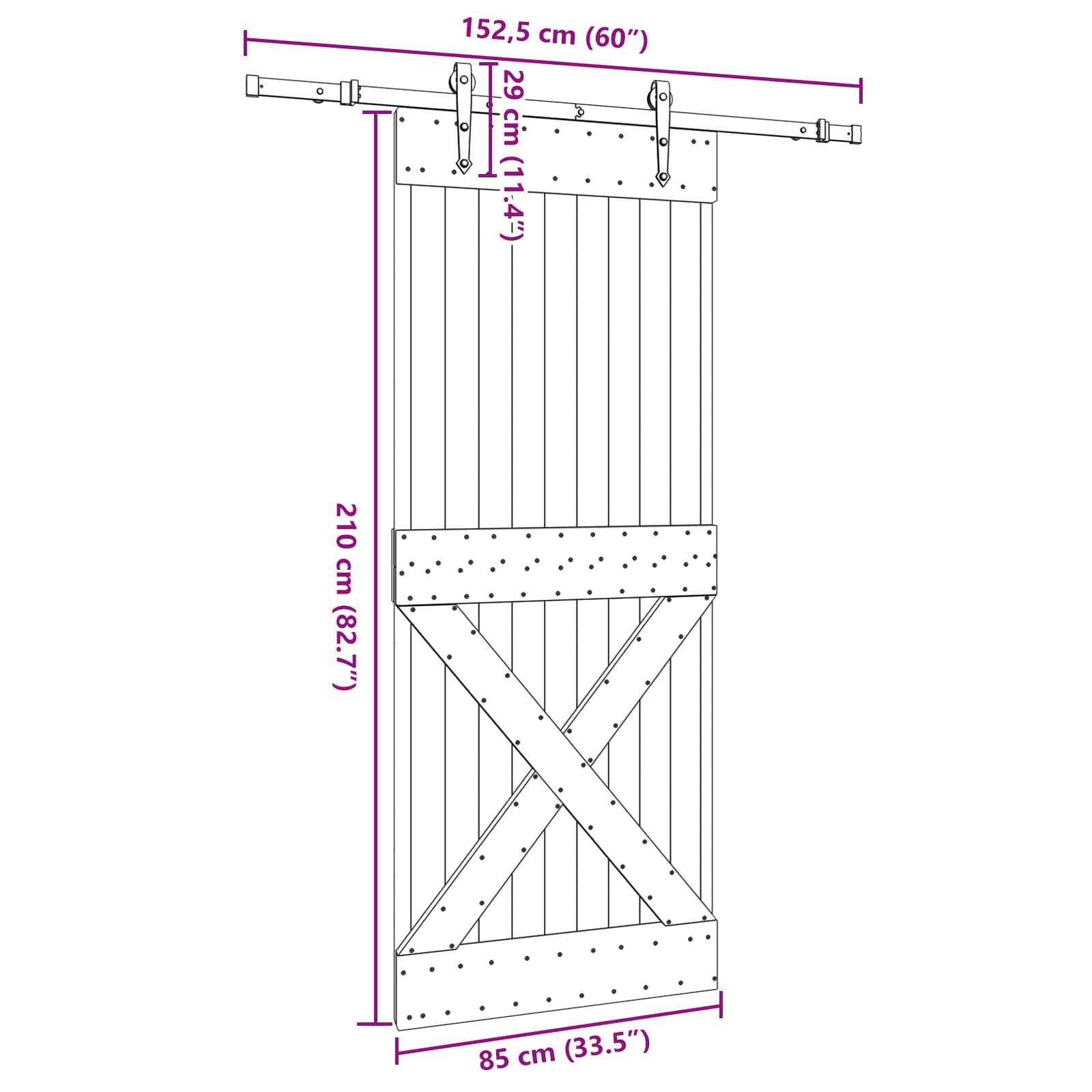 Slankios durys NARVIK Natūrali ir juoda 85 x 210 cm (152,5 cm)