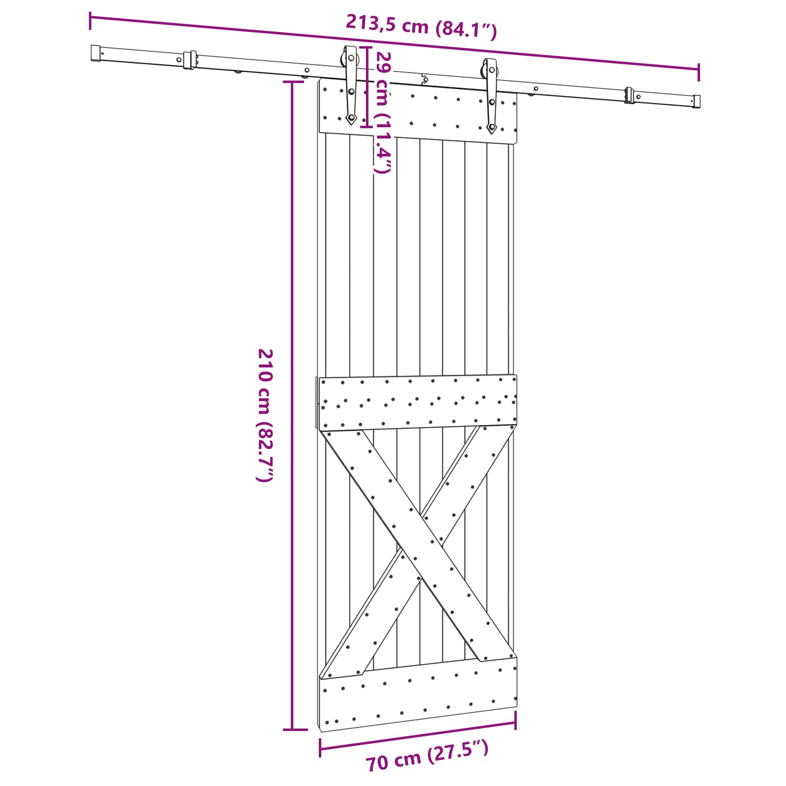Slankios durys NARVIK Natūrali ir juoda 70 x 210 cm (213,5 cm)