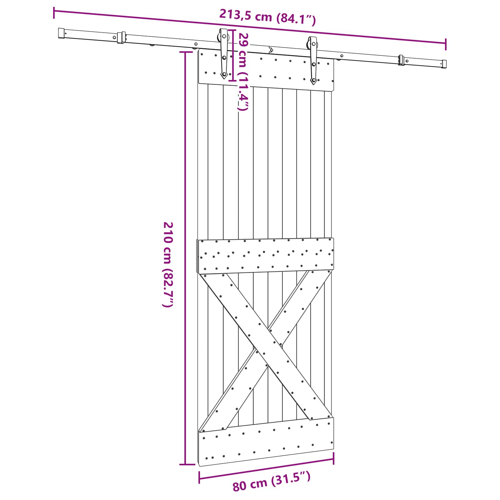 Slankios durys NARVIK Natūrali ir juoda 80 x 210 cm (213,5 cm)