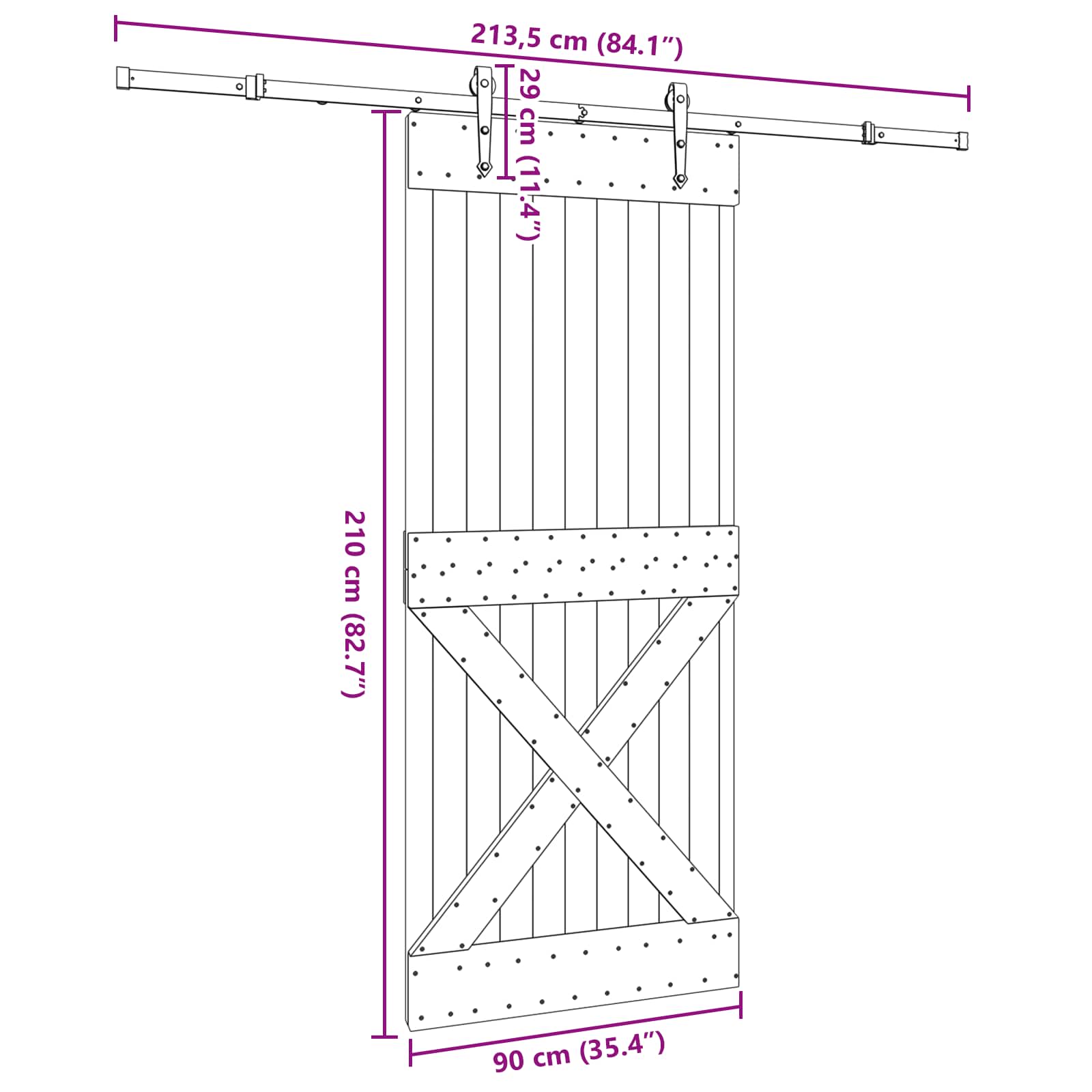 Slankios durys NARVIK Natūrali ir juoda 90 x 210 cm (213,5 cm)