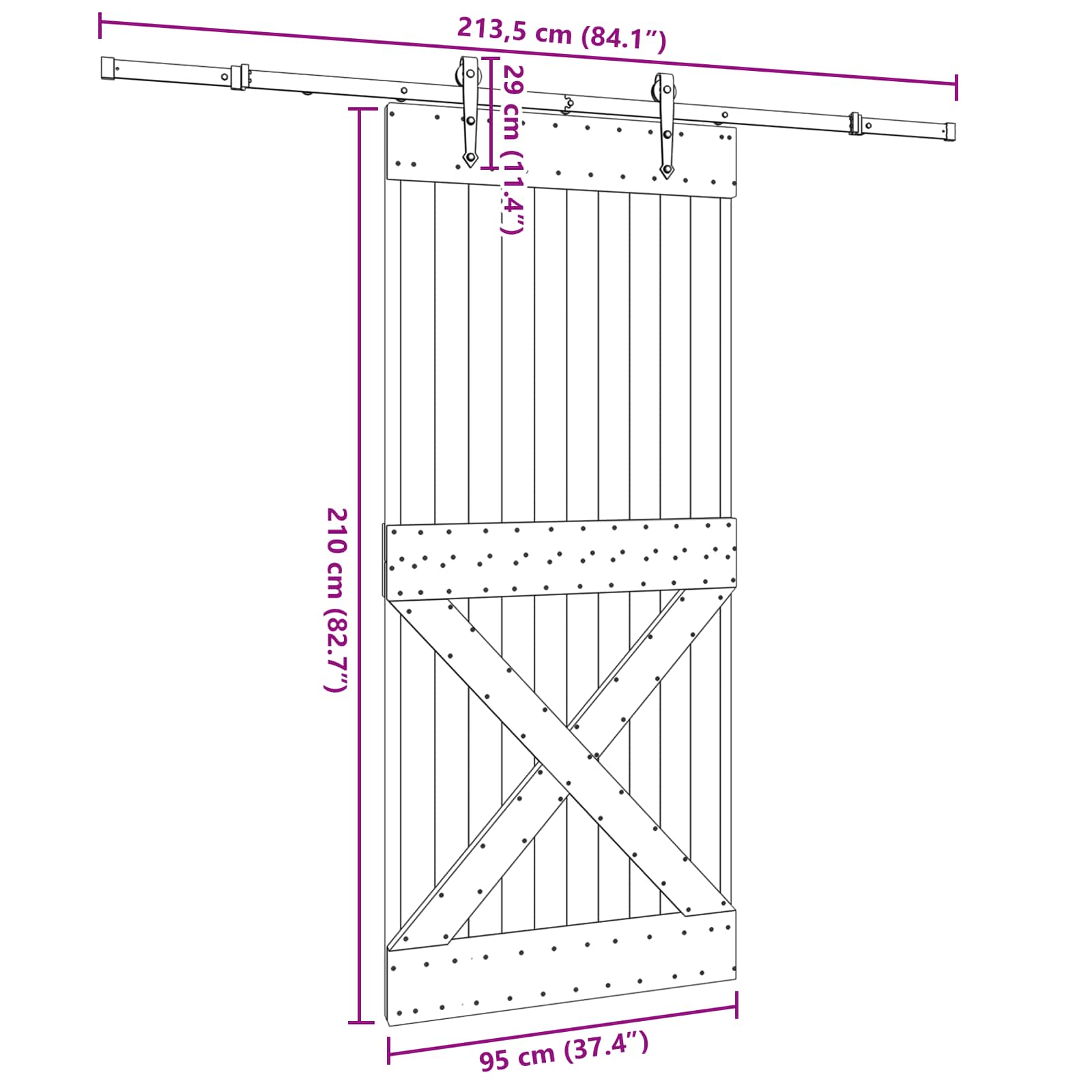 Slankios durys NARVIK Natūrali ir juoda 95 x 210 cm (213,5 cm)