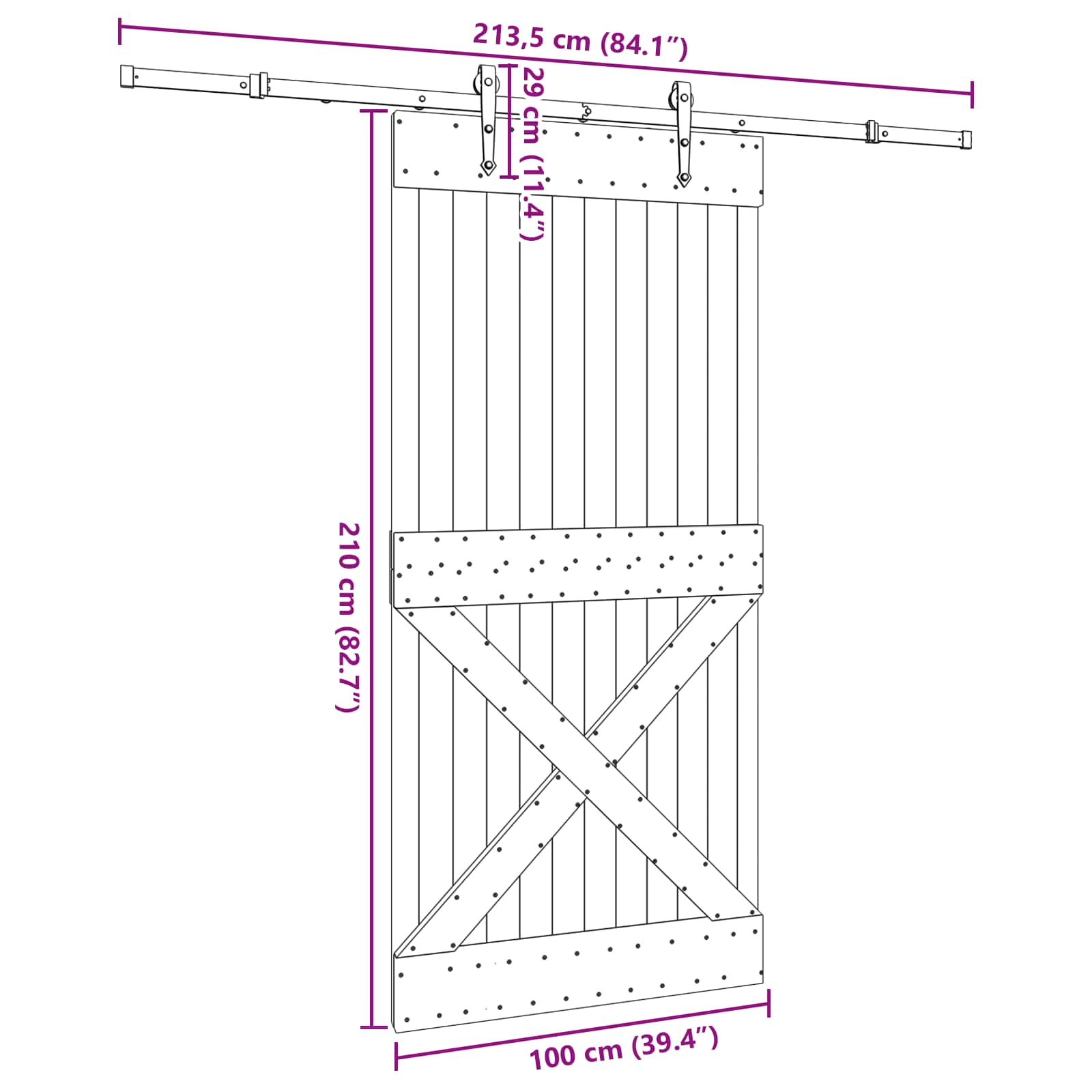 Slankios durys NARVIK Natūrali ir juoda 100 x 210 cm (213,5 cm)