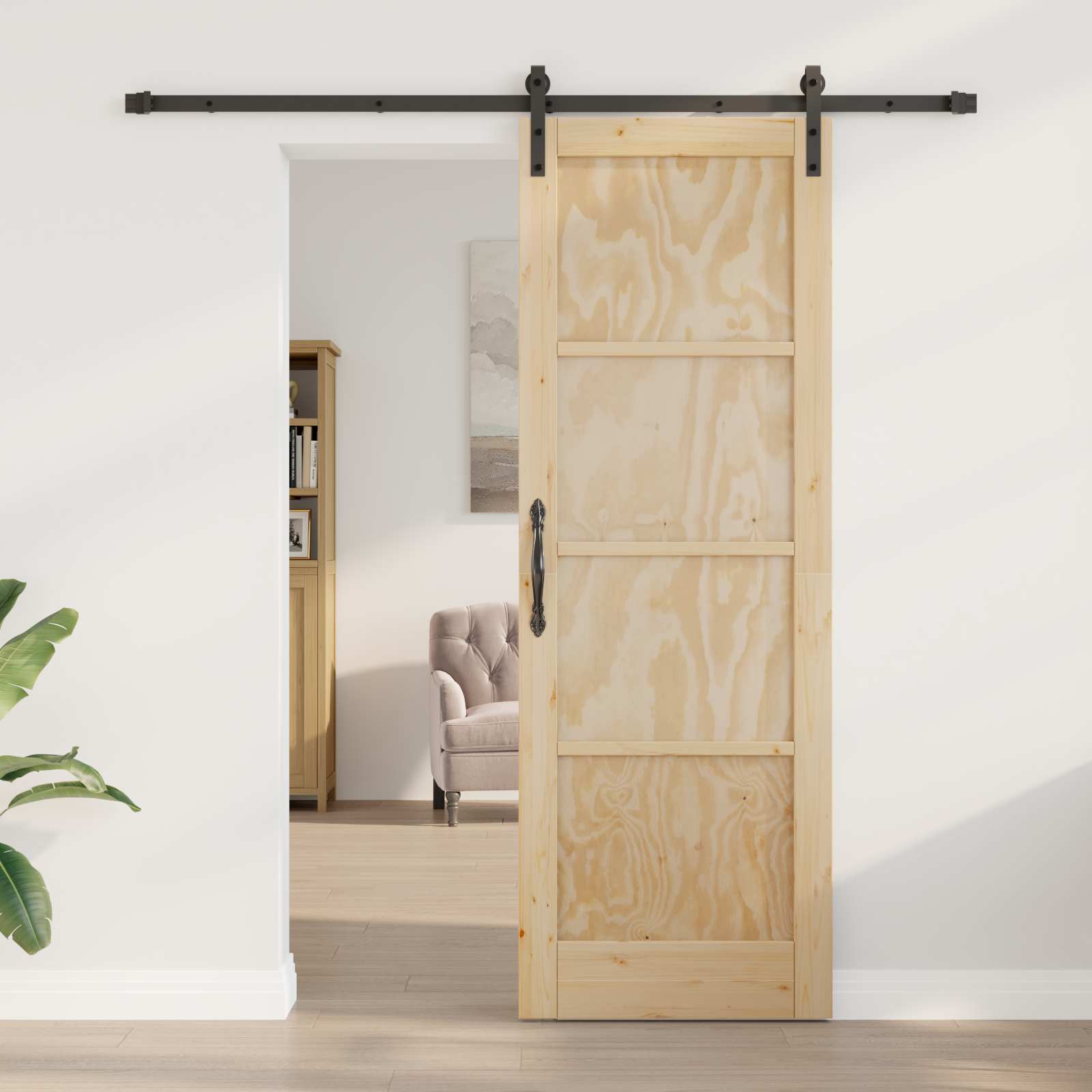 Bīdāmās durvis dabīgas un melnas 73,5 x 211 cm