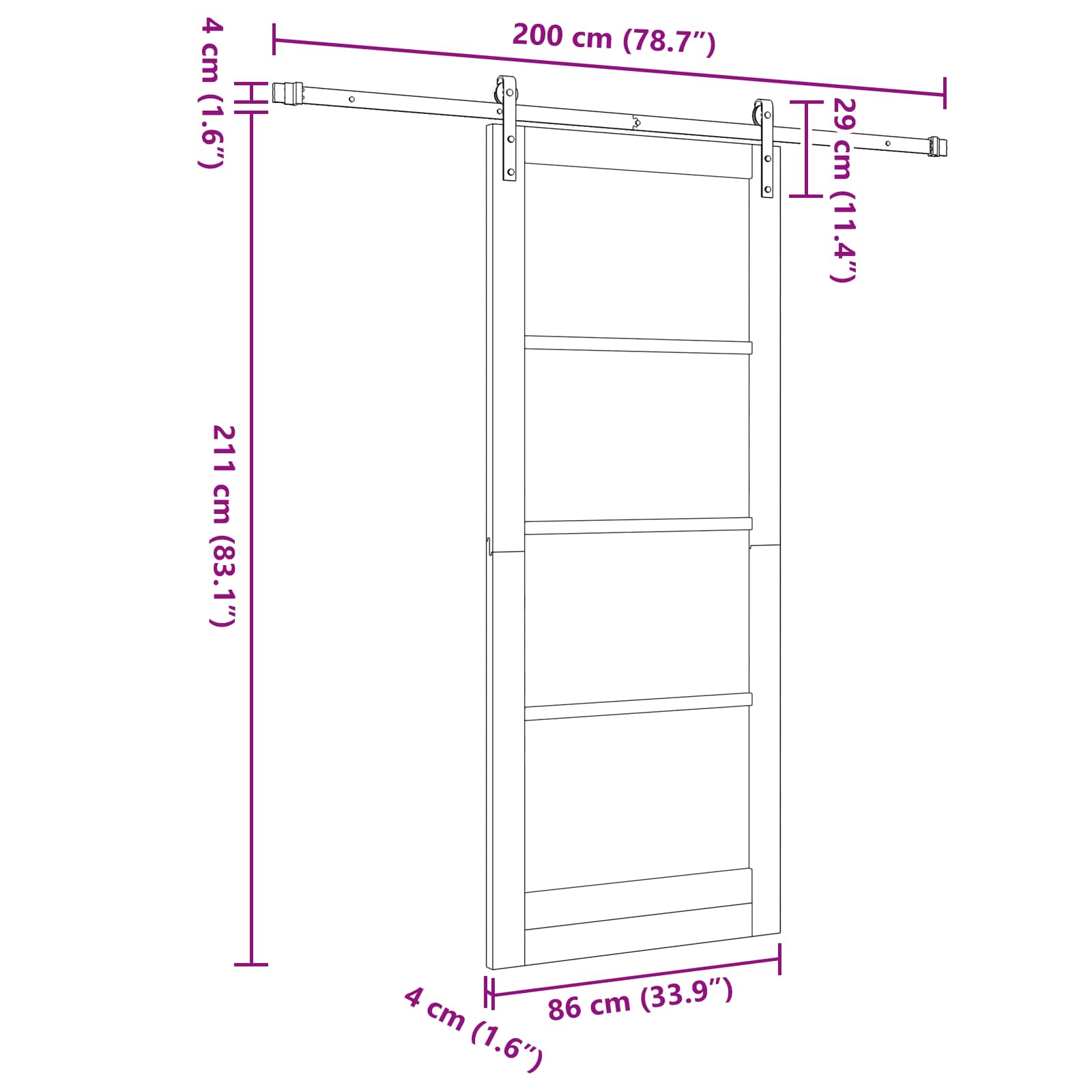 Slankios durys Natūrali ir juoda 86 x 211 cm