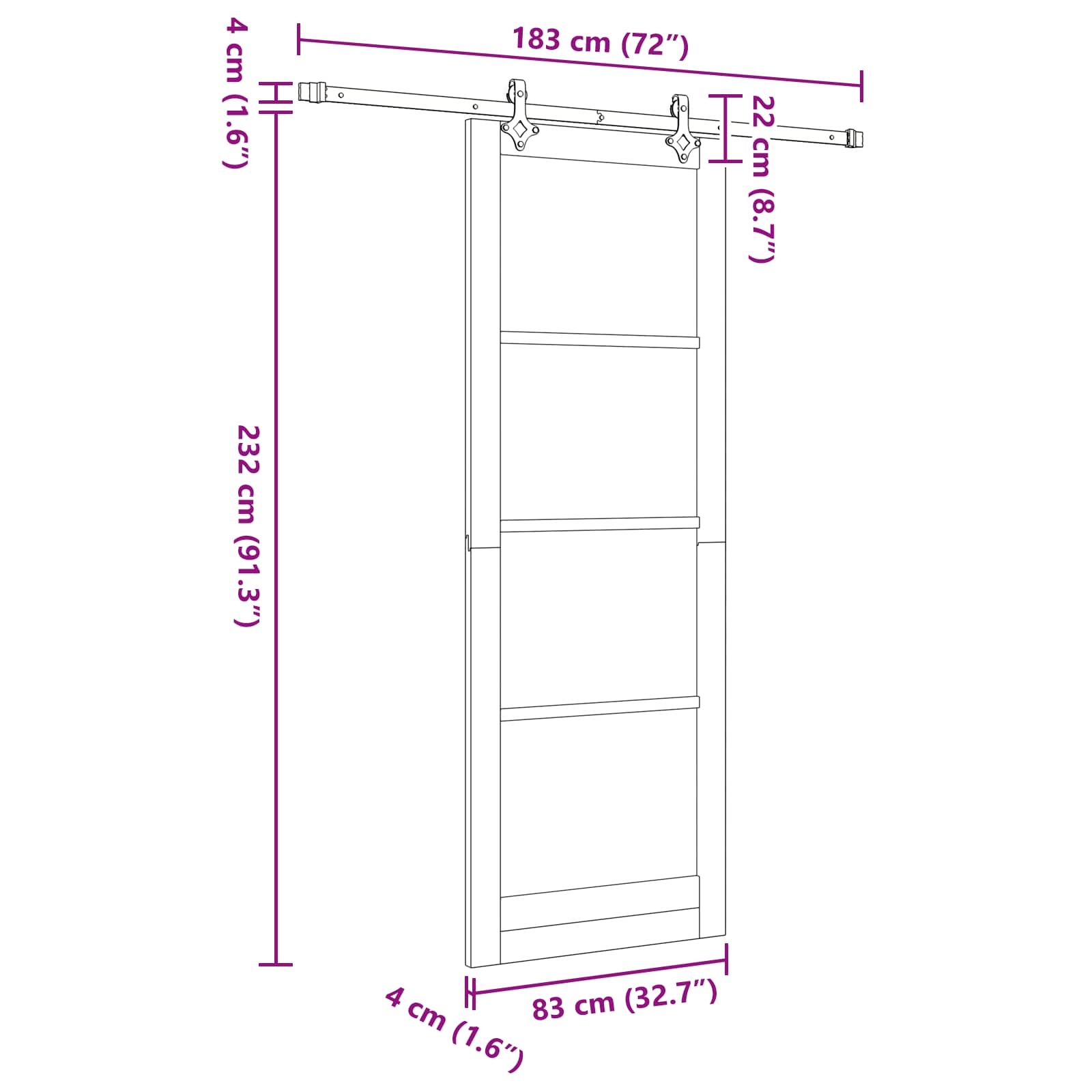 Slankios durys Natūrali ir juoda 83 x 232 cm