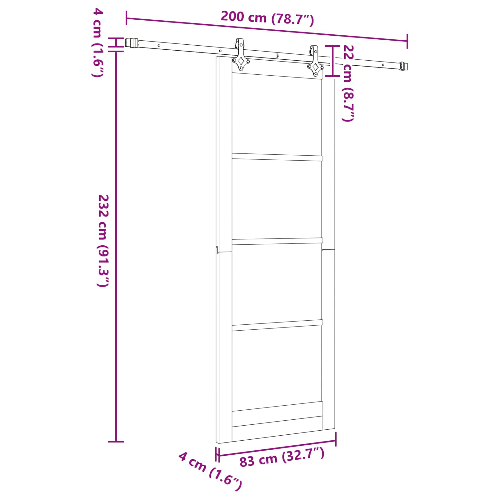 Slankios durys Natūrali ir juoda 83 x 232 cm