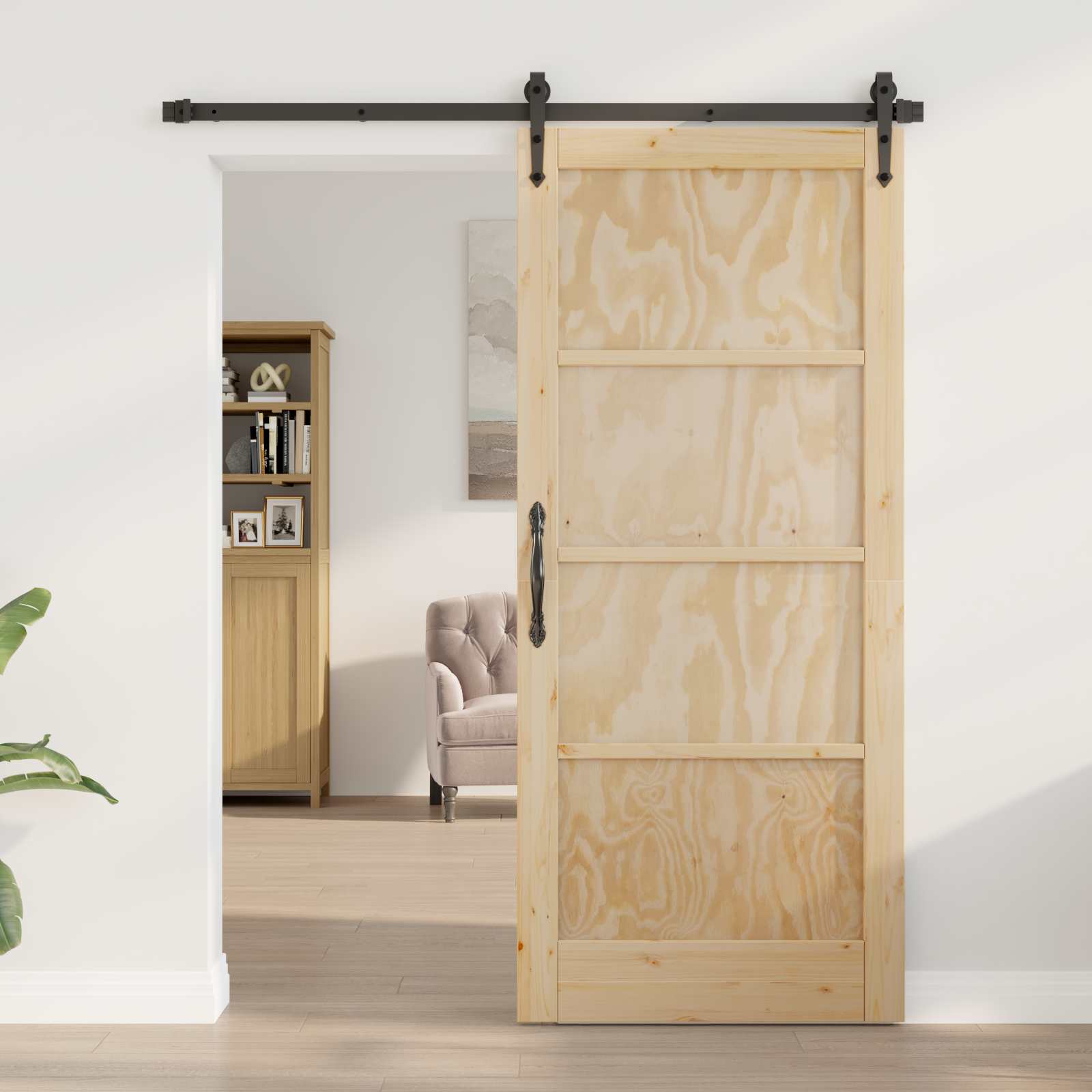 Bīdāmās durvis ORKDAL, dabīgas un melnas, 86 x 211 cm
