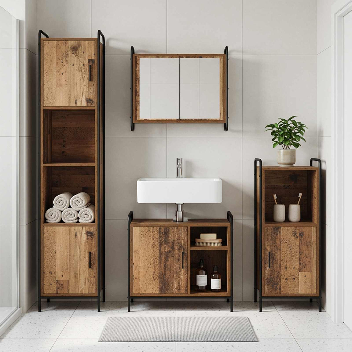 Vonios spintos komplektas 2 vnt. Sendintos medienos